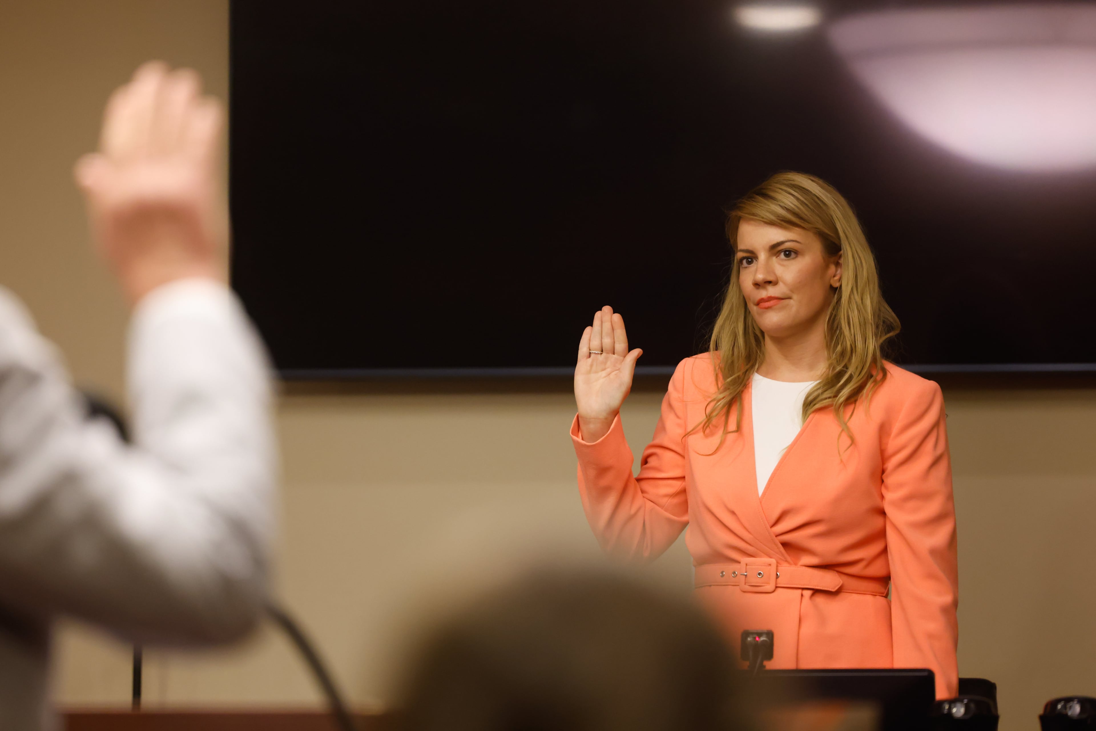 Candice Broce, director of the Georgia Division of Family and Children Services, testifies during Apalachee High School shooter Colton Gray’s sentencing hearing at Barrow County Superior Court in Winder on July 28, 2026. (Arvin Temkar/AJC)