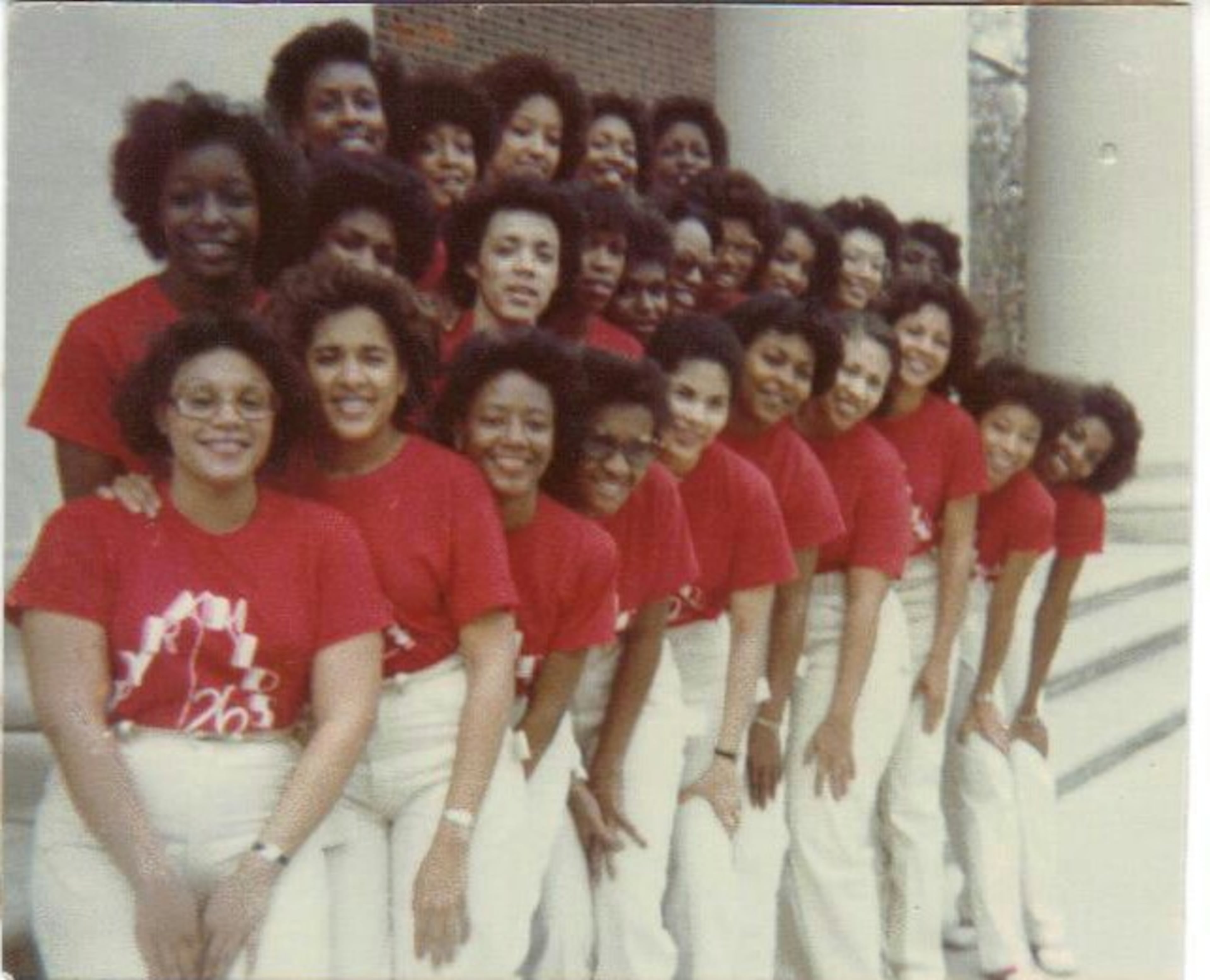 Cheryl Cruel-Simmons: “Our pledge class was chosen in January of 1979. Of all the ladies that applied and subsequently interviewed, 26 were selected. Our line name was ‘Too Tight 26.’ The average grade point average of the selected group was a 3.5. The members of the chapter at that time felt this was significant because this Pyramid class was performing above average in the classroom, in addition to being active on campus. Being ‘tight’ was slang for being smart and having your act together hence the name ‘TooTight.’ We crossed April 7, 1979.”