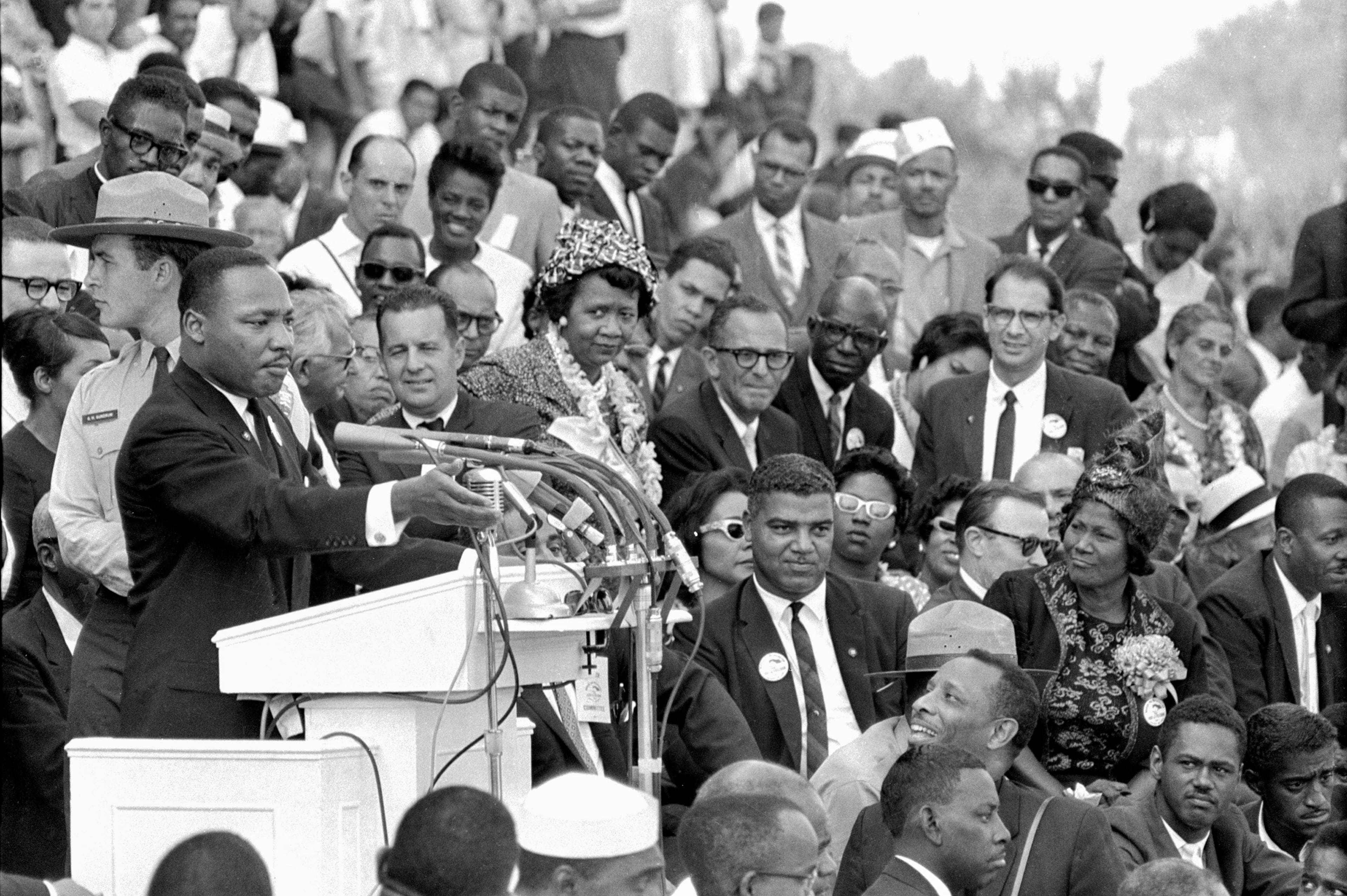 The Rev. Martin Luther King Jr. delivers his “I Have a Dream” speech in front of the Lincoln Memorial during the March on Washington for Jobs and Freedom on Wednesday, Aug. 28, 1963, in Washington, D.C. (AP 1963)