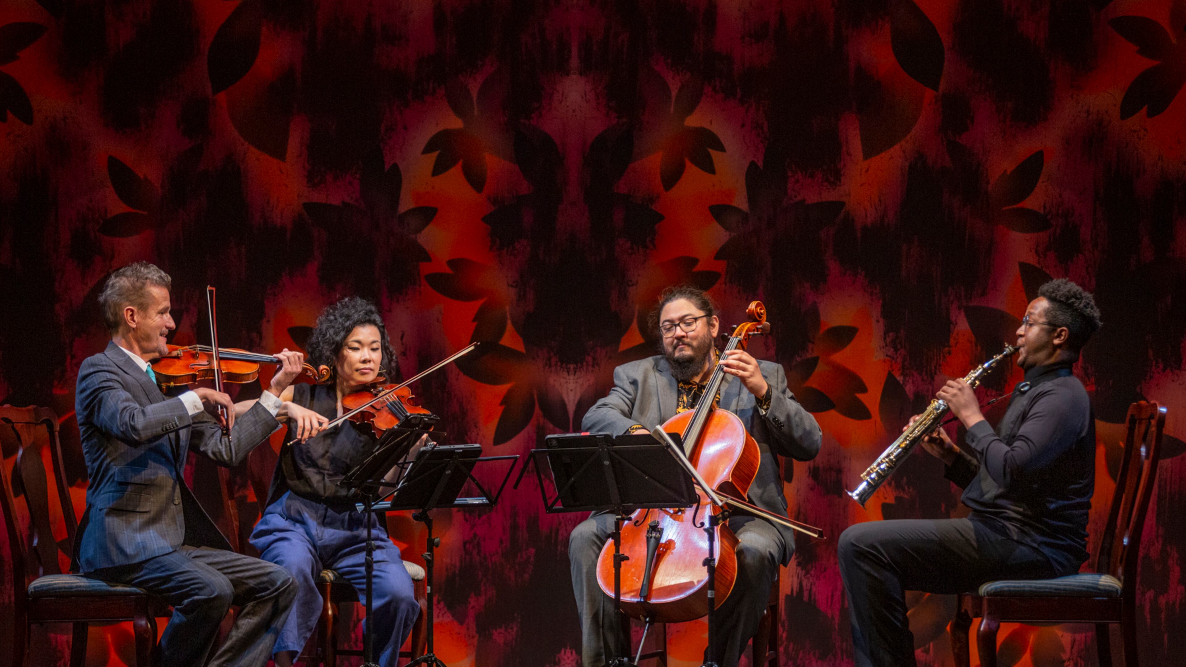 The late Geoff Nuttall (left), performing with Ayane Kozasa, Paul Wiancko, and Steven Banks in the chamber music series at Spoleto in 2022.