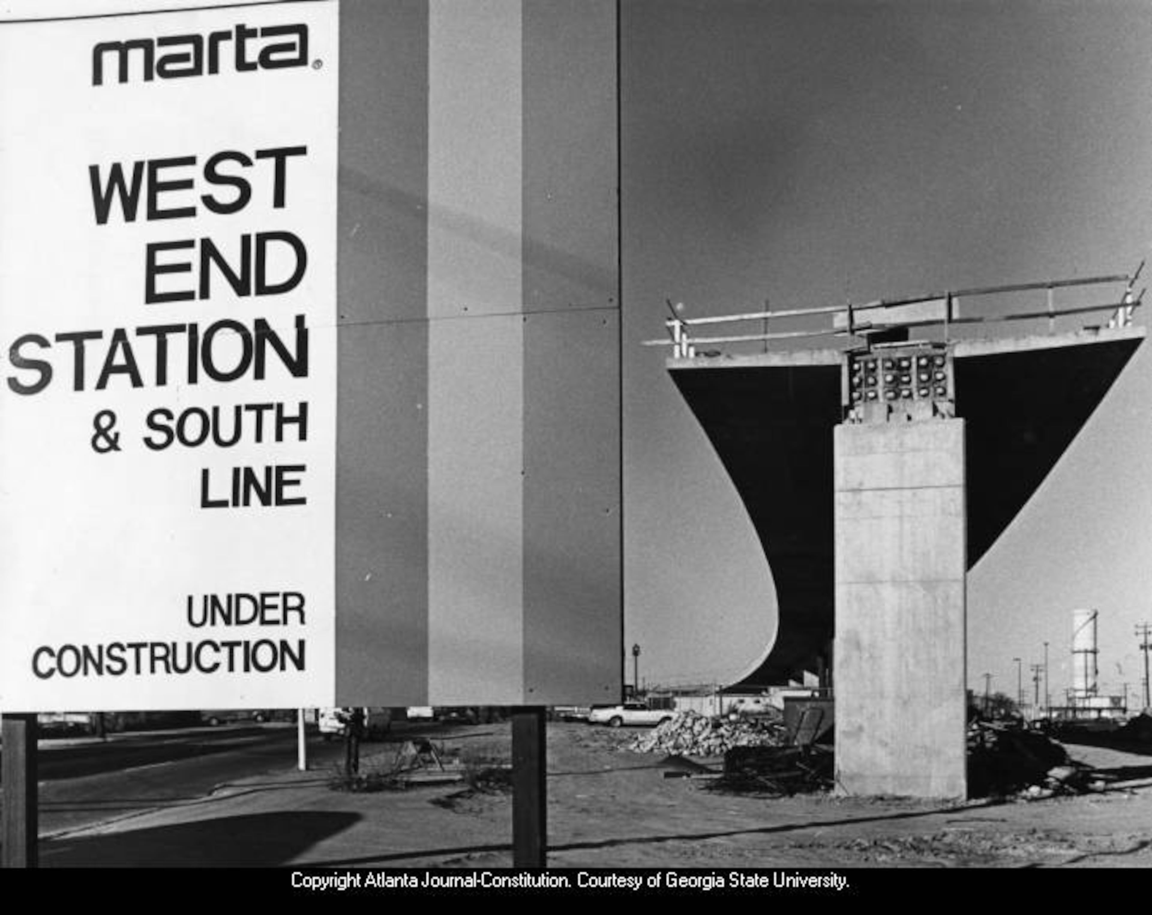Dec. 1981 -- The (literal) end of the line: MARTA’s West End Station and rail line were still under construction. The elevated line runs parallel to Lee Street. JOE BENTON / AJC PHOTO ARCHIVES