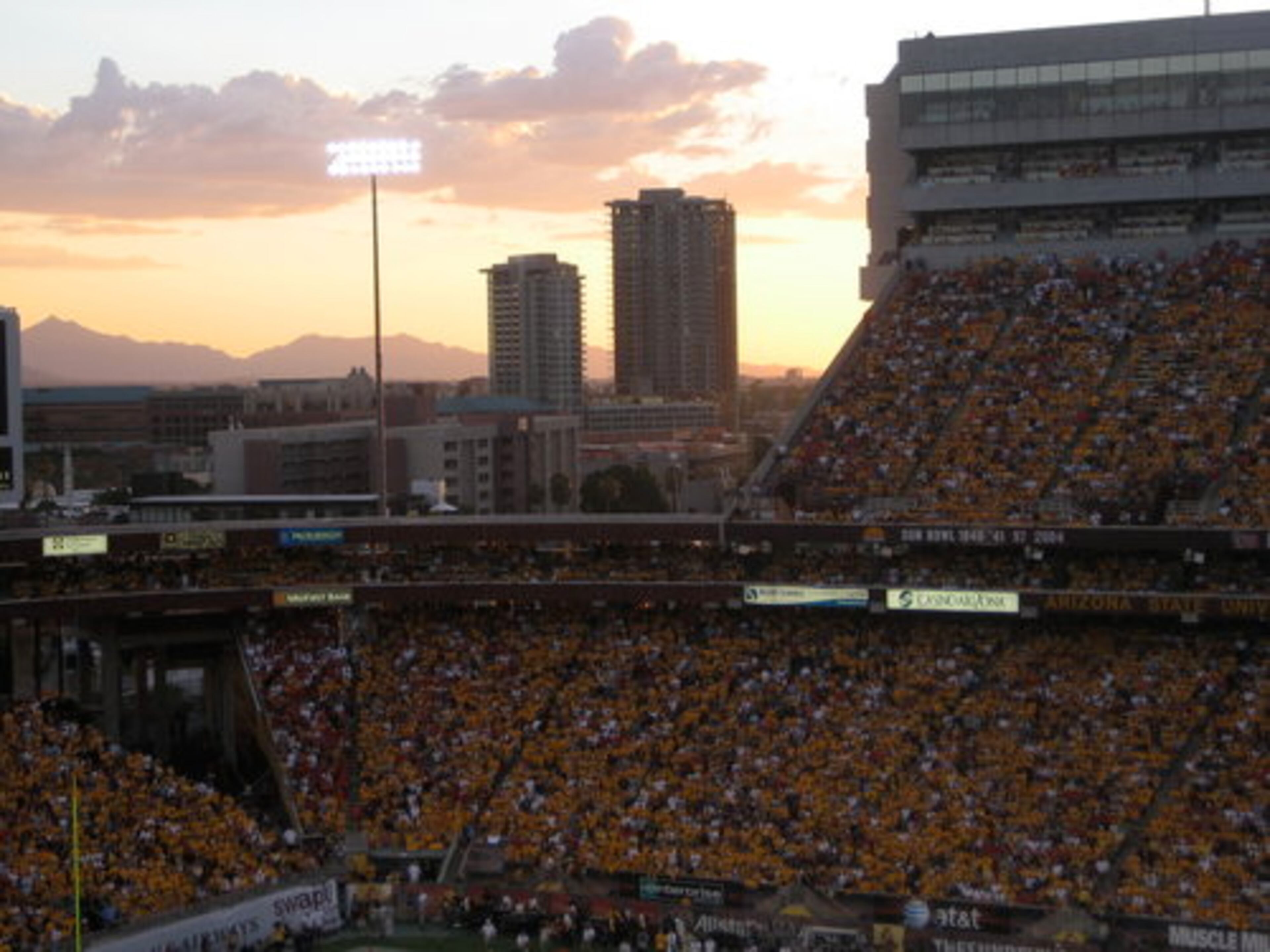 Sunset over the stadium.