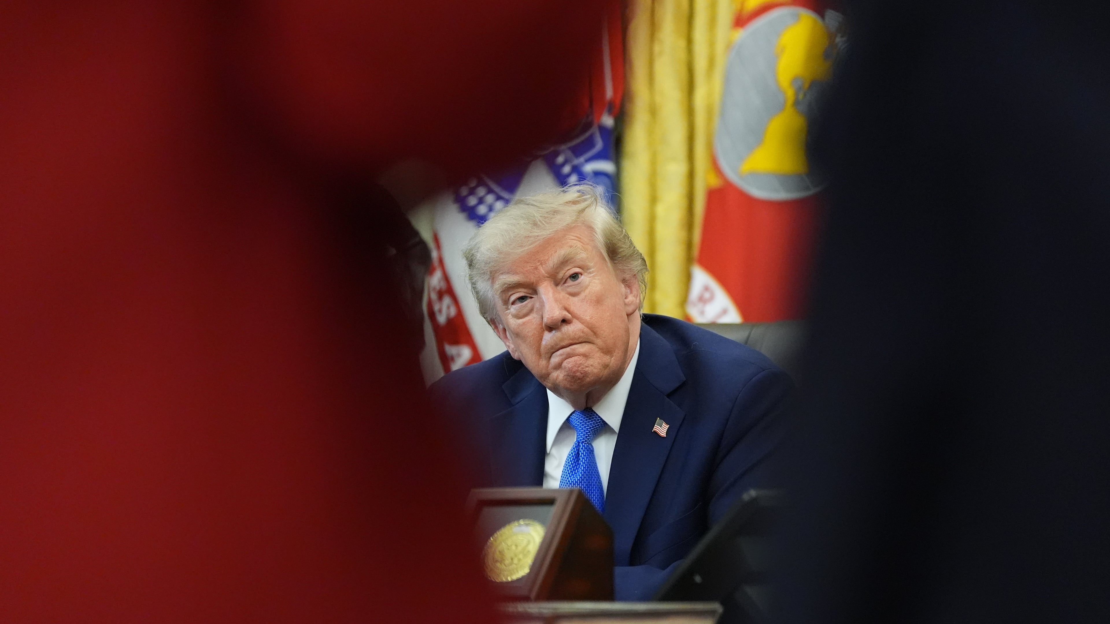 President Donald Trump speaks in the Oval Office of the White House, Thursday, Aug. 6, 2026, in Washington. (AP Photo/Alex Brandon)