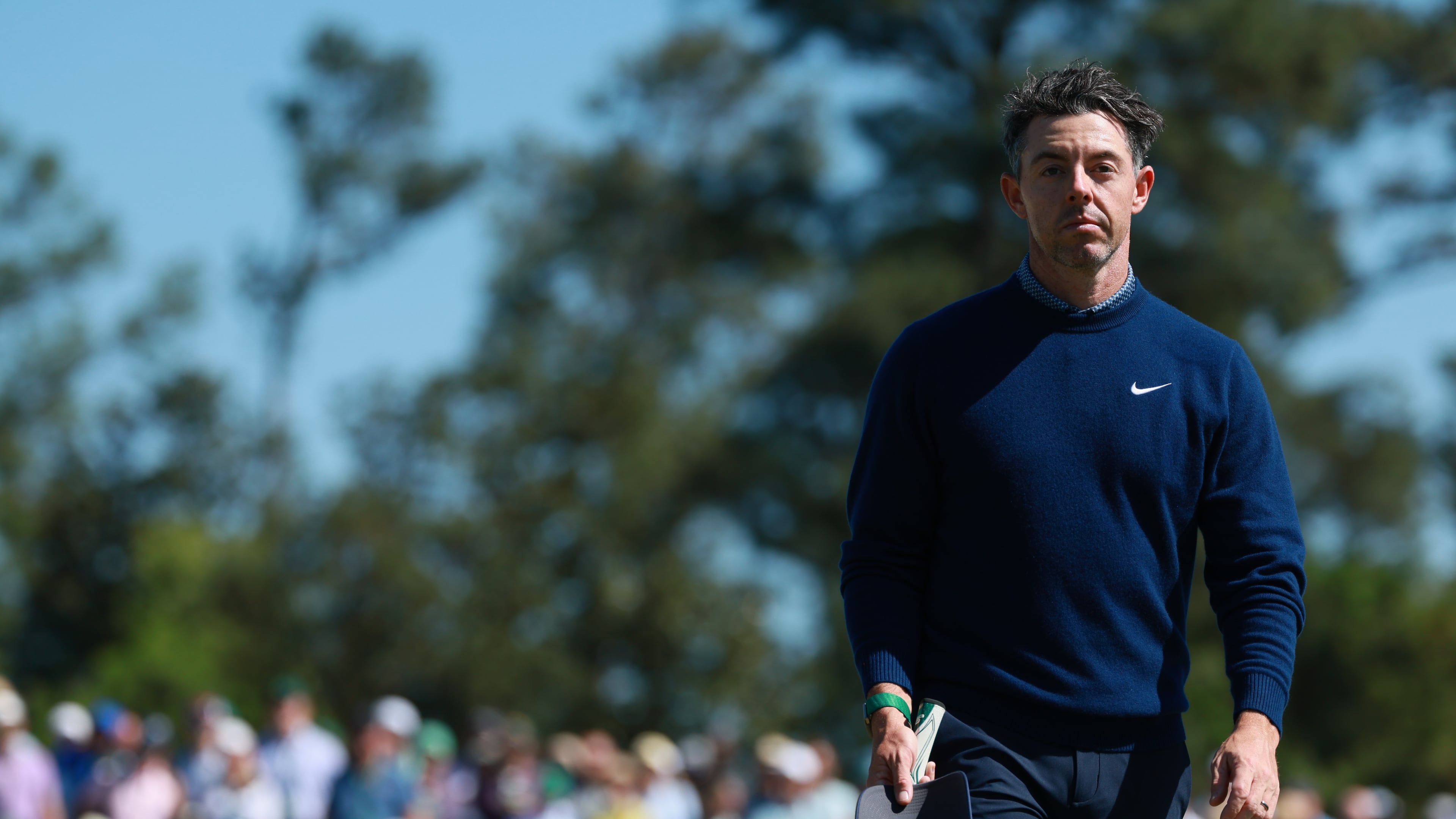 Reigning Masters champ Rory McIlroy finsihes his first round of the Masters tournament at Augusta National Golf Club on Thursday. (Jason Getz/AJC)