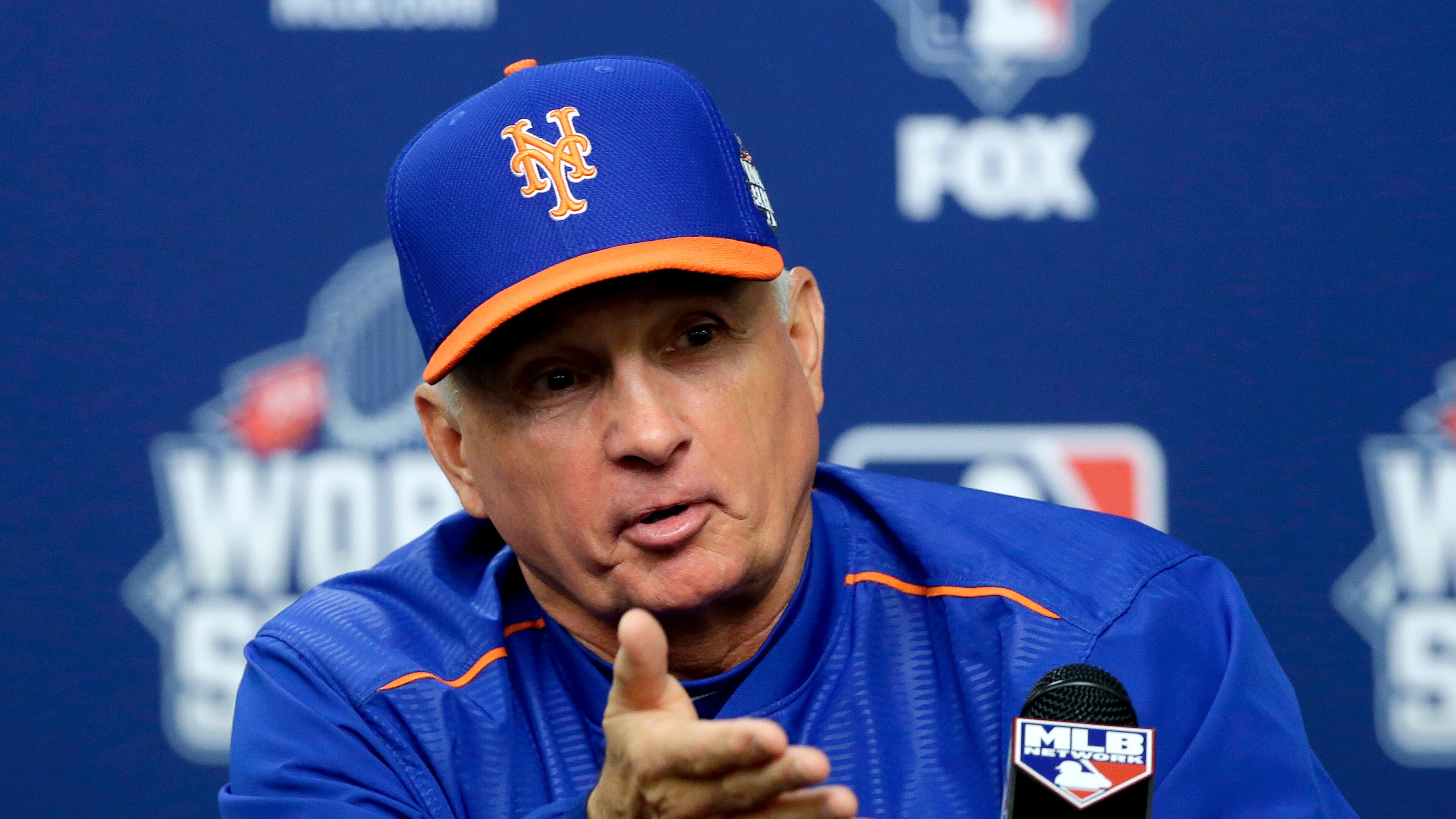 New York Mets manager Terry Collins talks during a news conference before Game 5 of the Major League Baseball World Series bagainst the Kansas City Royals Sunday, Nov. 1, 2015, in New York. (AP Photo/Frank Franklin II)