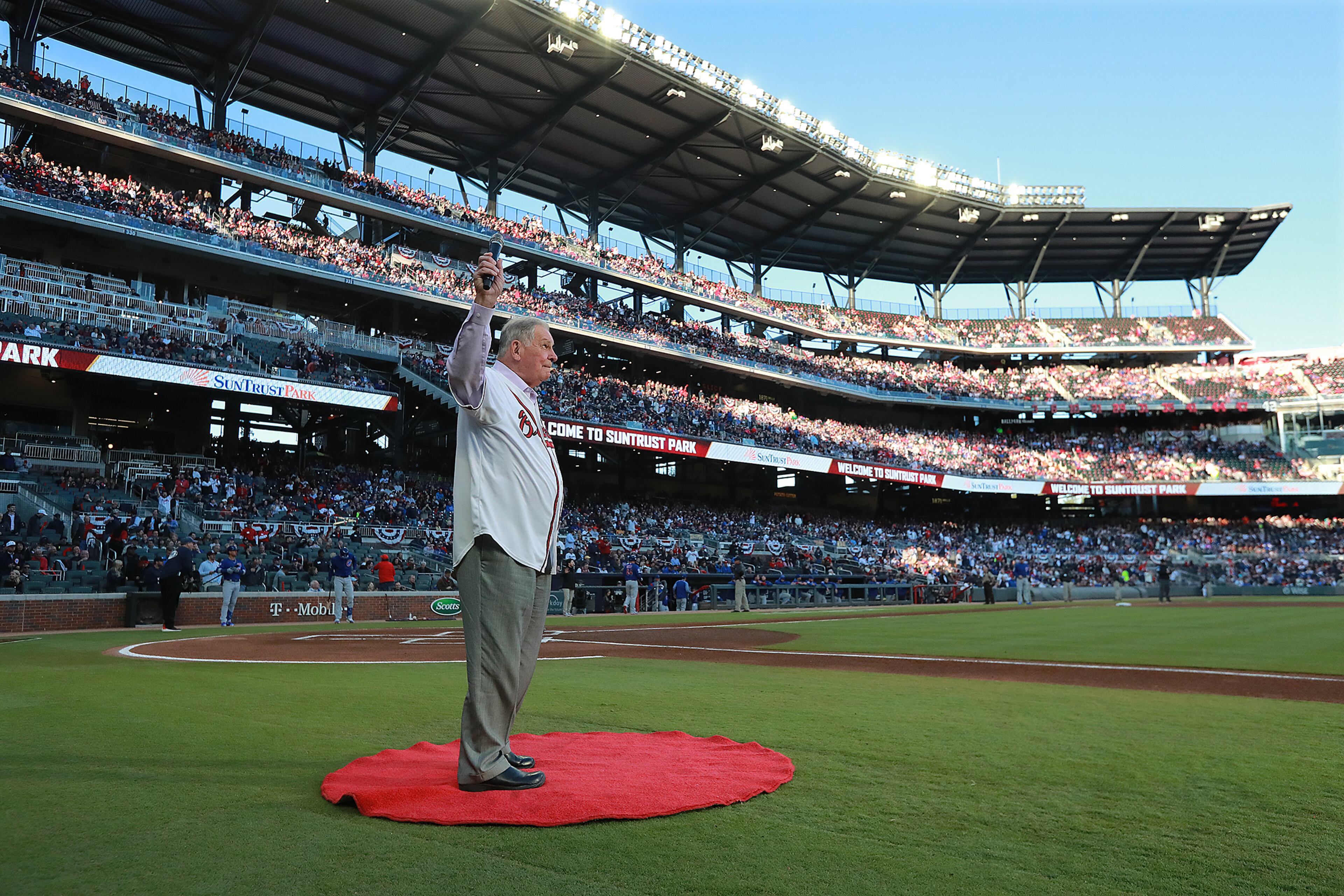 Legendary Braves manager and Baseball Hall of Famer Bobby Cox attended the team's home opener Monday night. Cox reportedly has been hospitalized due to a stroke. Curtis Compton/ccompton@ajc.com