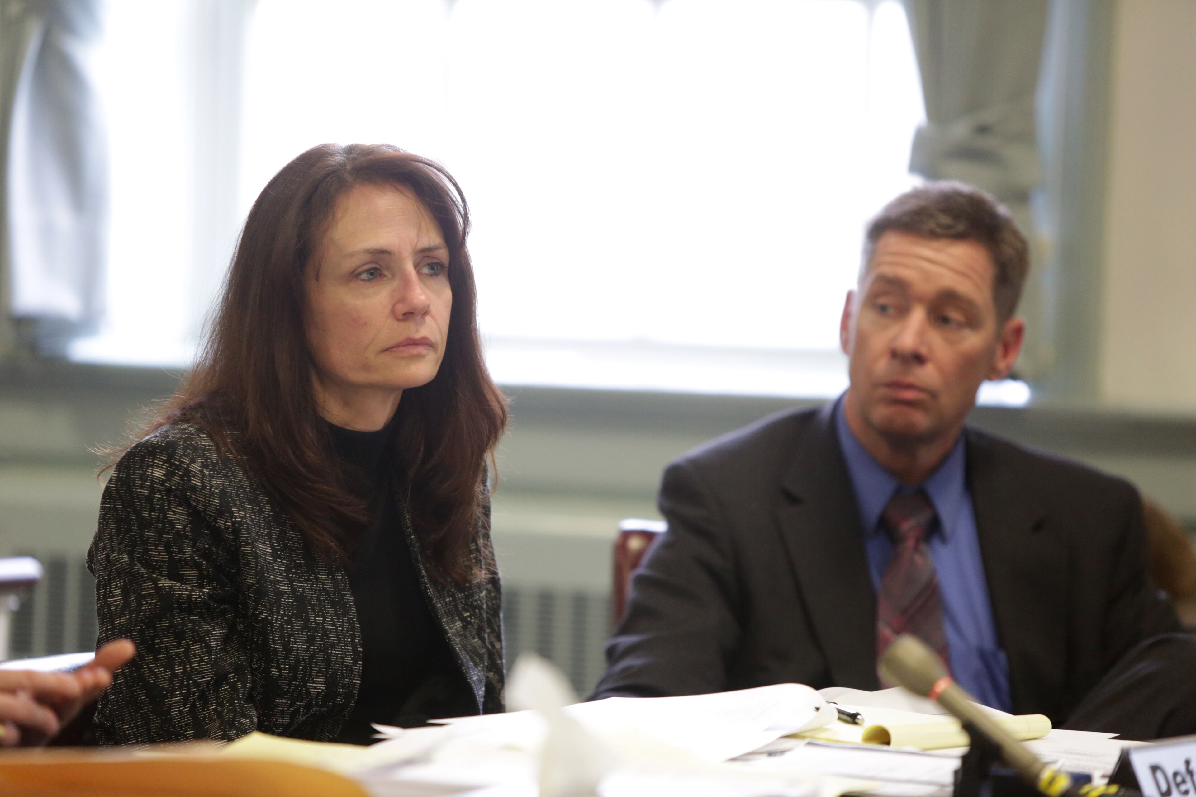 Elizabeth and Sean Canning, parents of Rachel Canning, listen during a hearing at the Morris County Courthouse, Tuesday, March 4, 2014, in Morristown, N.J. Canning, an honor student who says her parents kicked her out of the house when she turned 18, is now suing them, asking a court to make them support her and pay for her college. (AP Photo/The Star-Ledger, John O'Boyle, Pool)