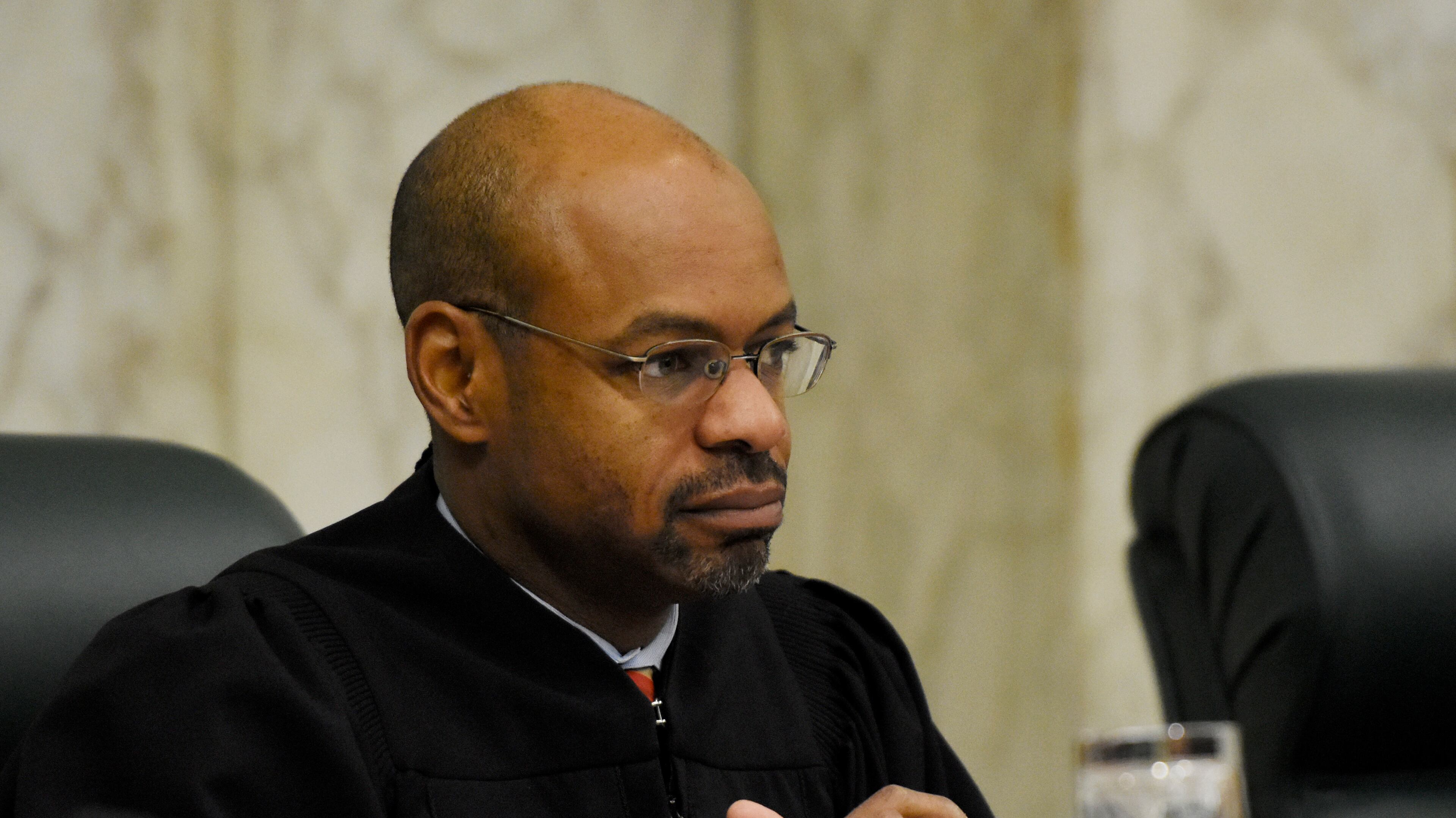 Presiding Justice Harold D. Melton listens during oral arguments in January 2017. (DAVID BARNES / DAVID.BARNES@AJC.COM)