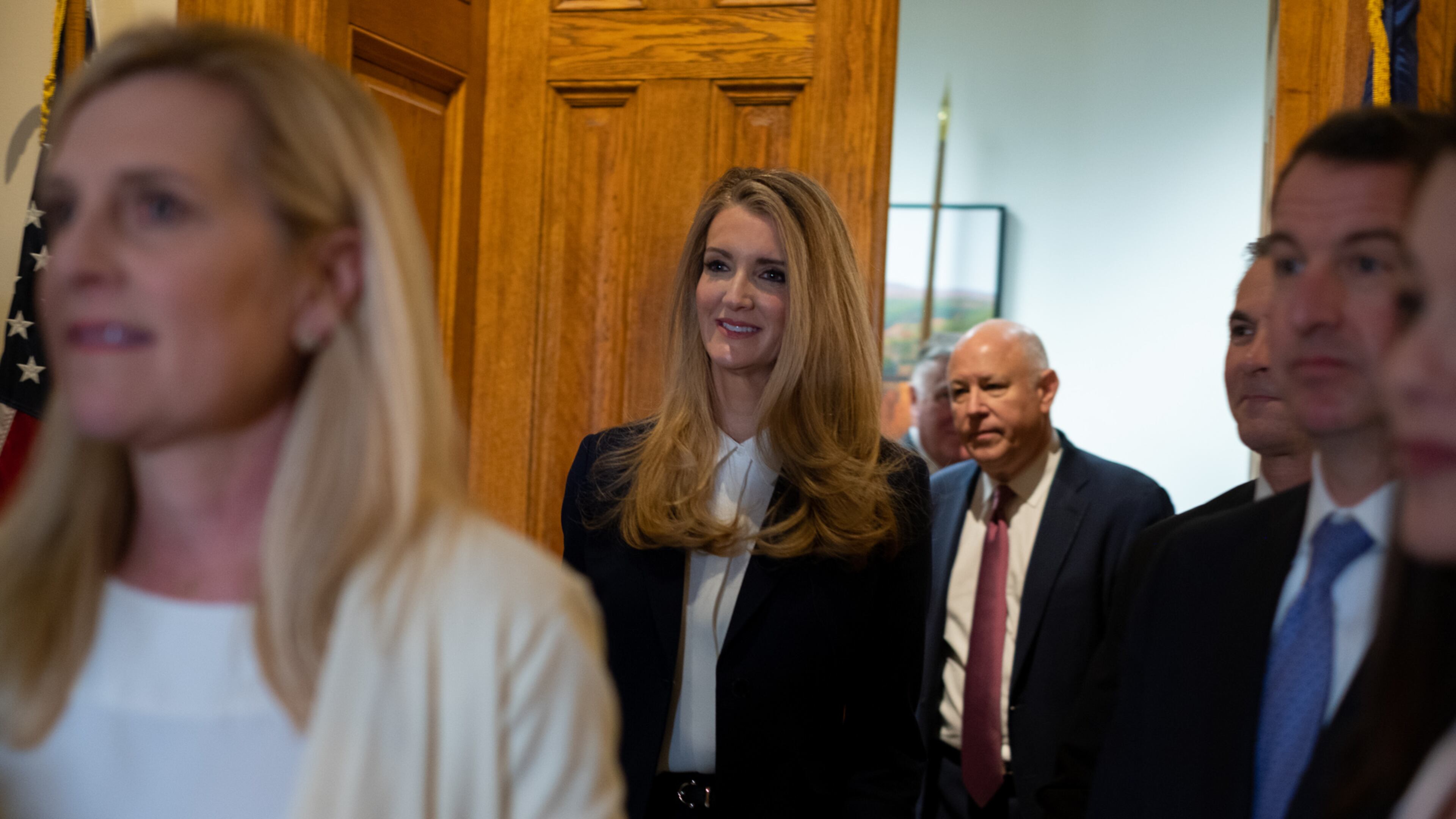200302-ATLANTA-U.S. Sen. Kelly Loeffler (R-Georgia) is introduced by Gov. Brian Kemp after qualifying to run for the U.S. Senate Monday morning March 2, 2020 at the Georgia State Capitol. BenGray.com / Special