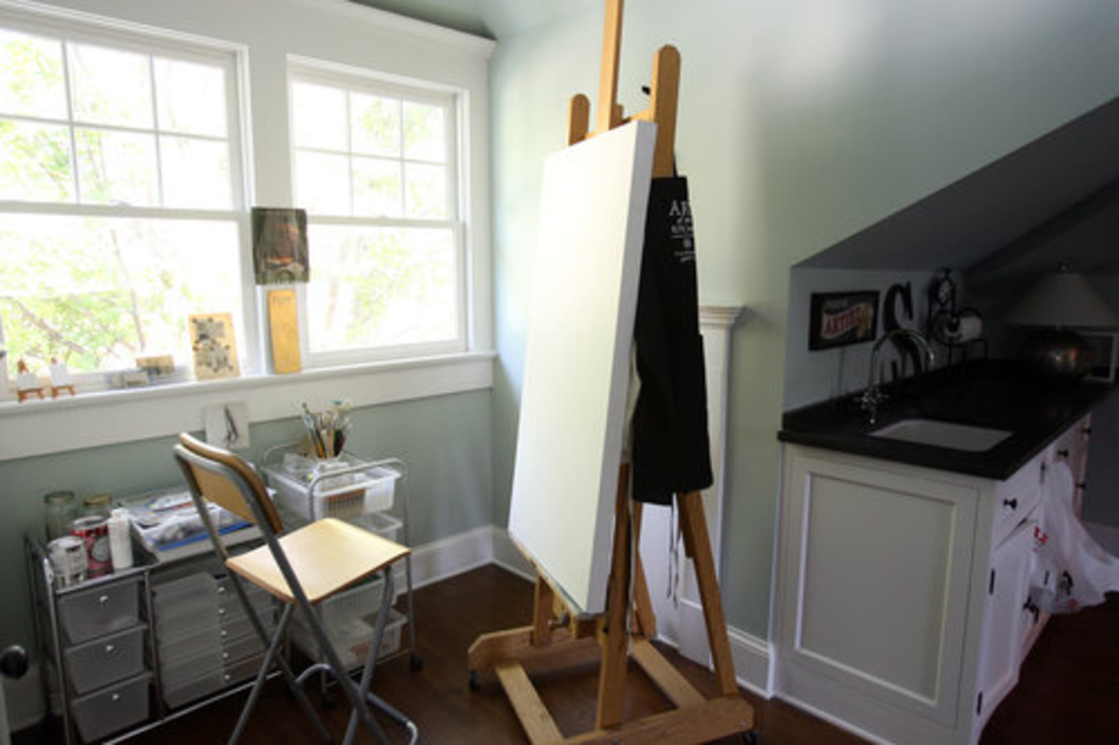 Gibbs converted the upstairs attic into a large personal painting studio.