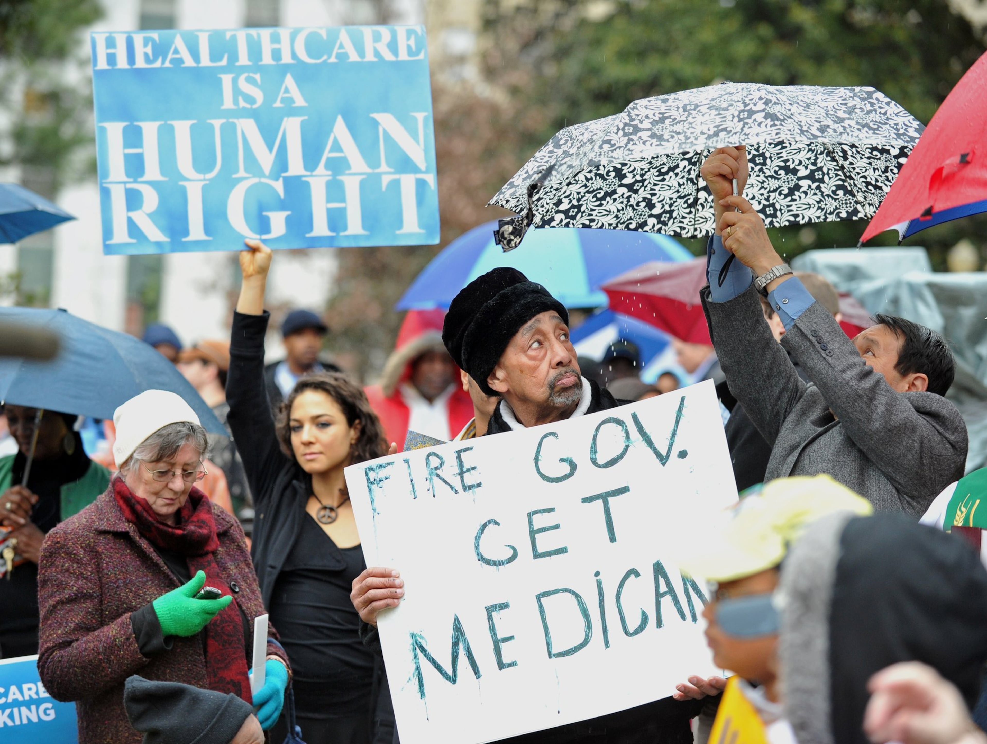 About 200 people attended the Moral Monday rally at the state Capitol, calling on Gov. Nathan Deal to expand Georgia’s Medicaid program, on Jan. 13. BRANT SANDERLIN / BSANDERLIN@AJC.COM