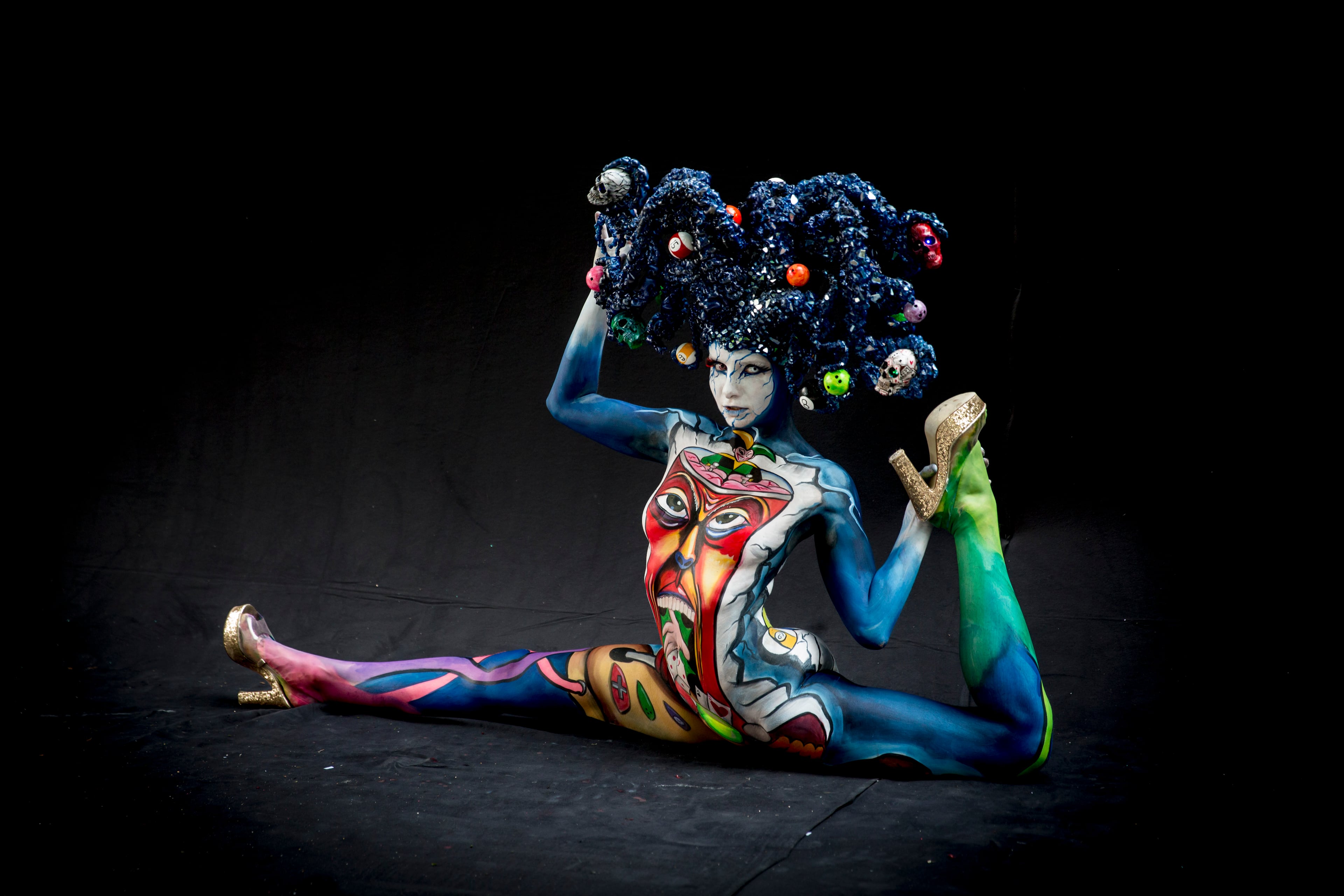 POERTSCHACH AM WOERTHERSEE, AUSTRIA - JULY 04: A model poses for a picture during the World Bodypainting Festival 2015 on July 4, 2015 in Poertschach am Woerthersee, Austria. (Photo by Jan Hetfleisch/Getty Images)