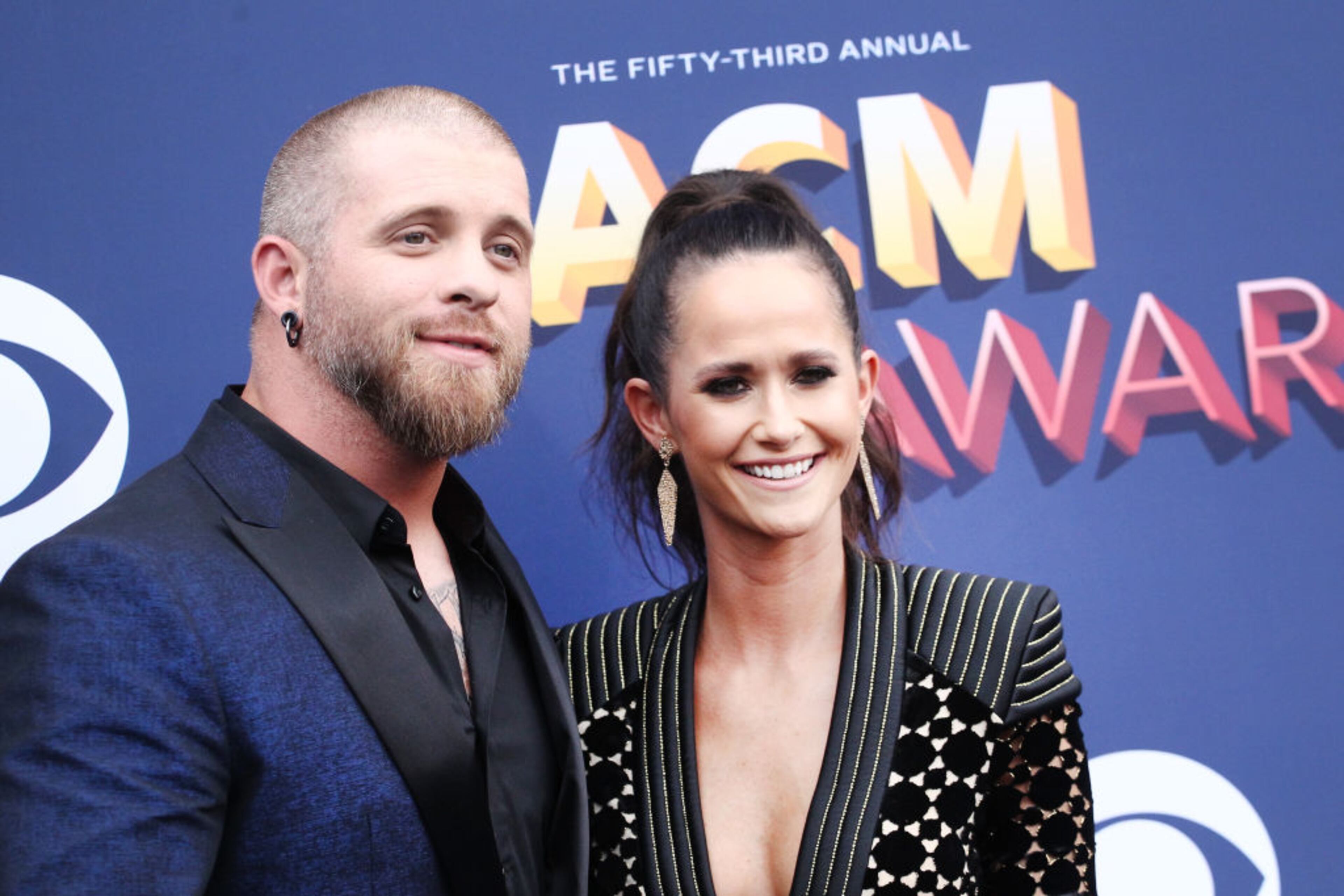LAS VEGAS, NV - APRIL 15: Brantley Gilbert (L) and Amber Cochran attend the 53rd Academy of Country Music Awards at MGM Grand Garden Arena on April 15, 2018 in Las Vegas, Nevada (Photo by Tommaso Boddi/Getty Images)