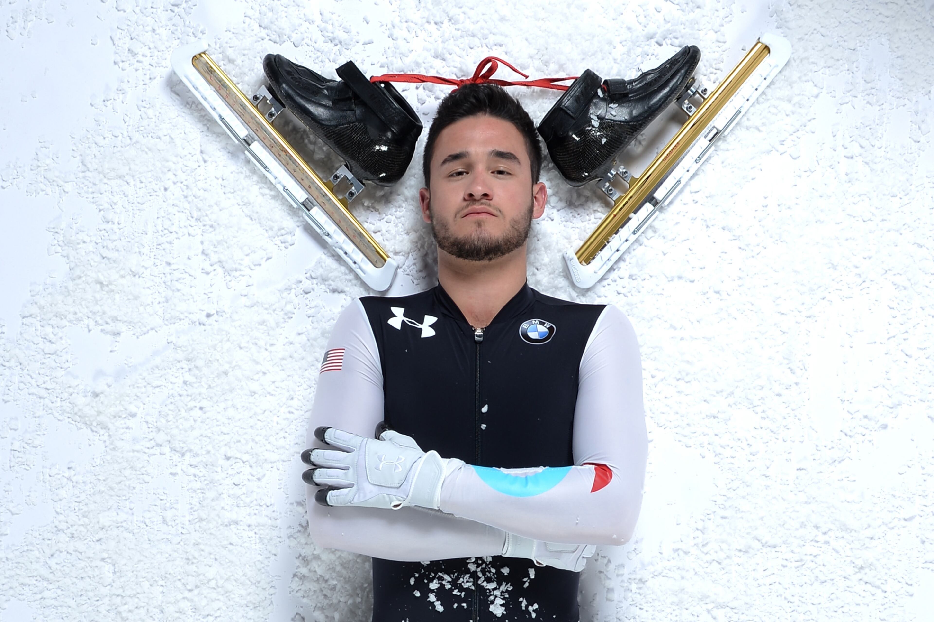 WEST HOLLYWOOD, CA - APRIL 23: Speed skater Eddy Alvarez poses for a portrait during the USOC Portrait Shoot on April 23, 2013 in West Hollywood, California. (Photo by Harry How/Getty Images)