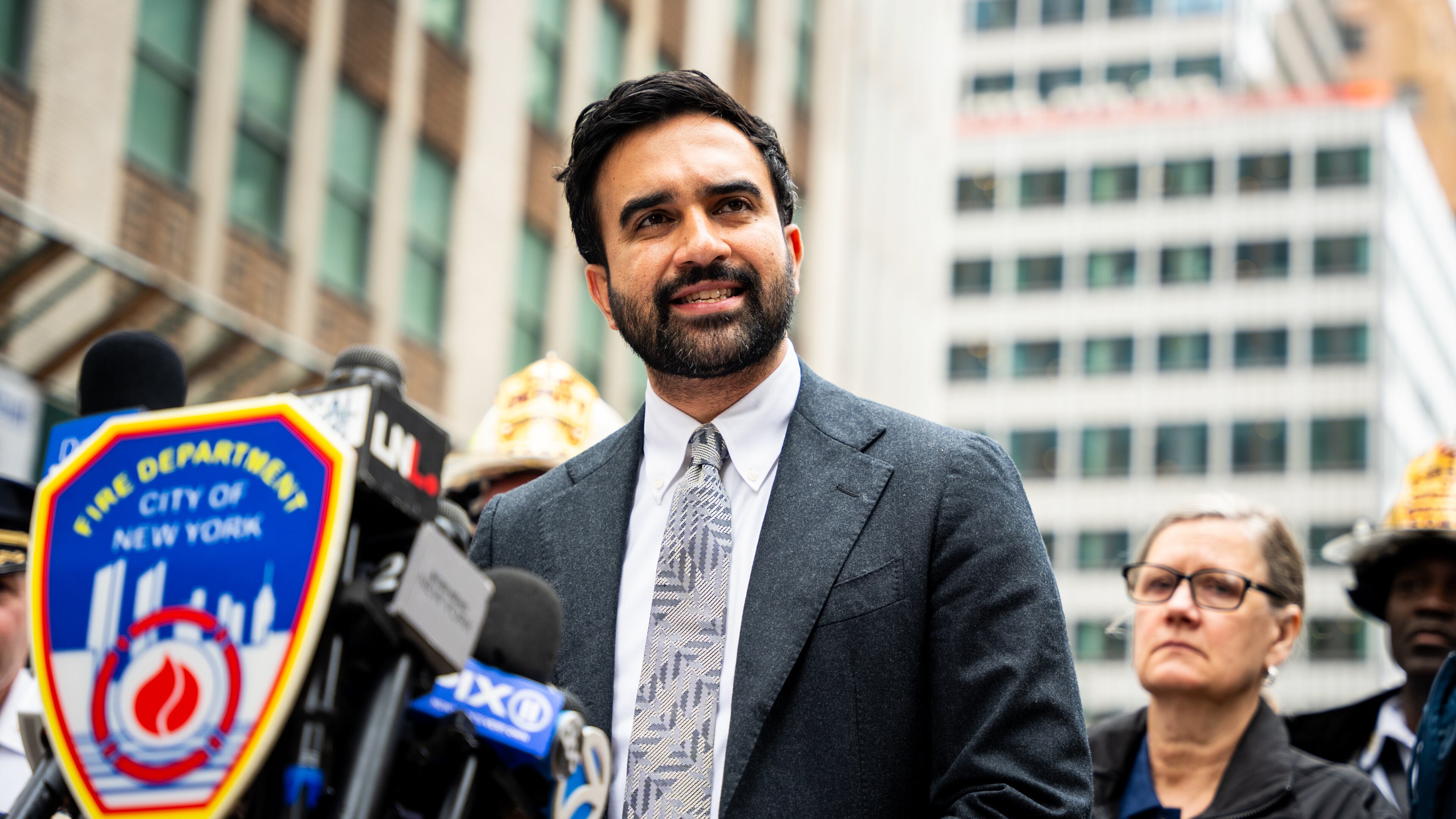 New York City Mayor Zohran Mamdani speaks about the unstable building at 235 East 42nd Street and the surrounding buildings that were evacuated, Tuesday, July 7, 2026, in New York. (AP Photo/Angelina Katsanis)