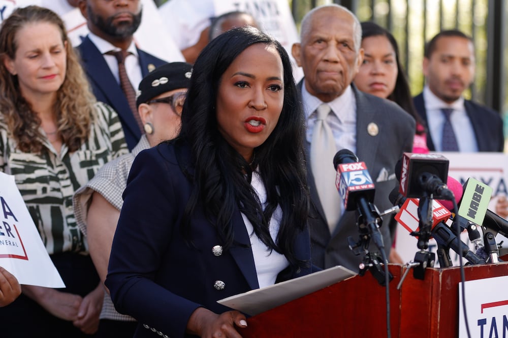 State Rep. Tanya Miller, D-Atlanta, announced her candidacy for attorney general outside of the Georgia state Capitol last year. (Natrice Miller/AJC)