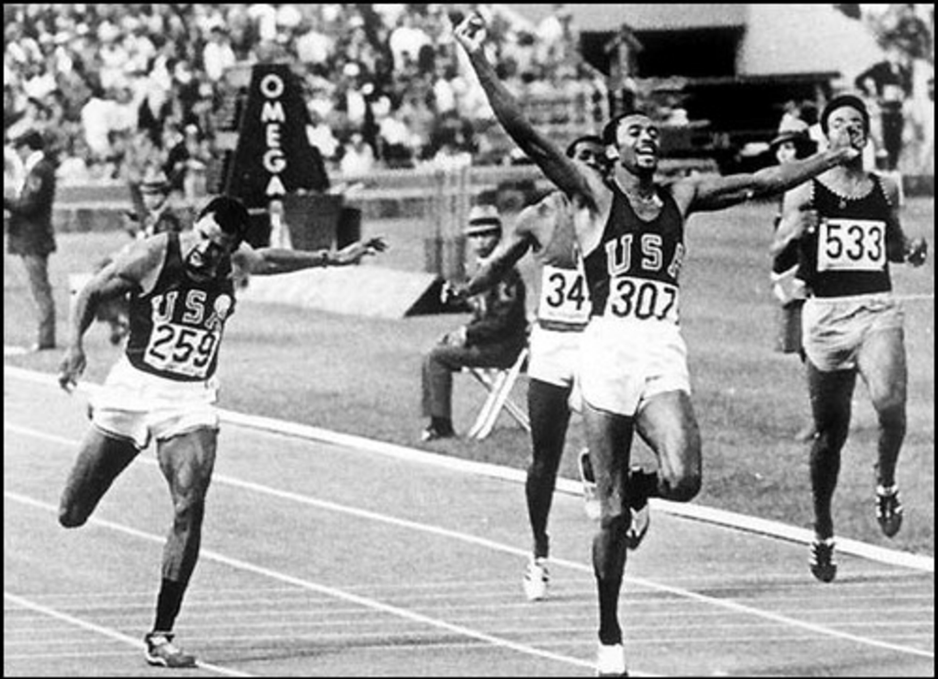 But give them a minute and it becomes clear. Smith is the American sprinter who, at the 1968 Olympics in Mexico City won the 200-meter race in a record time of 19.83 seconds.