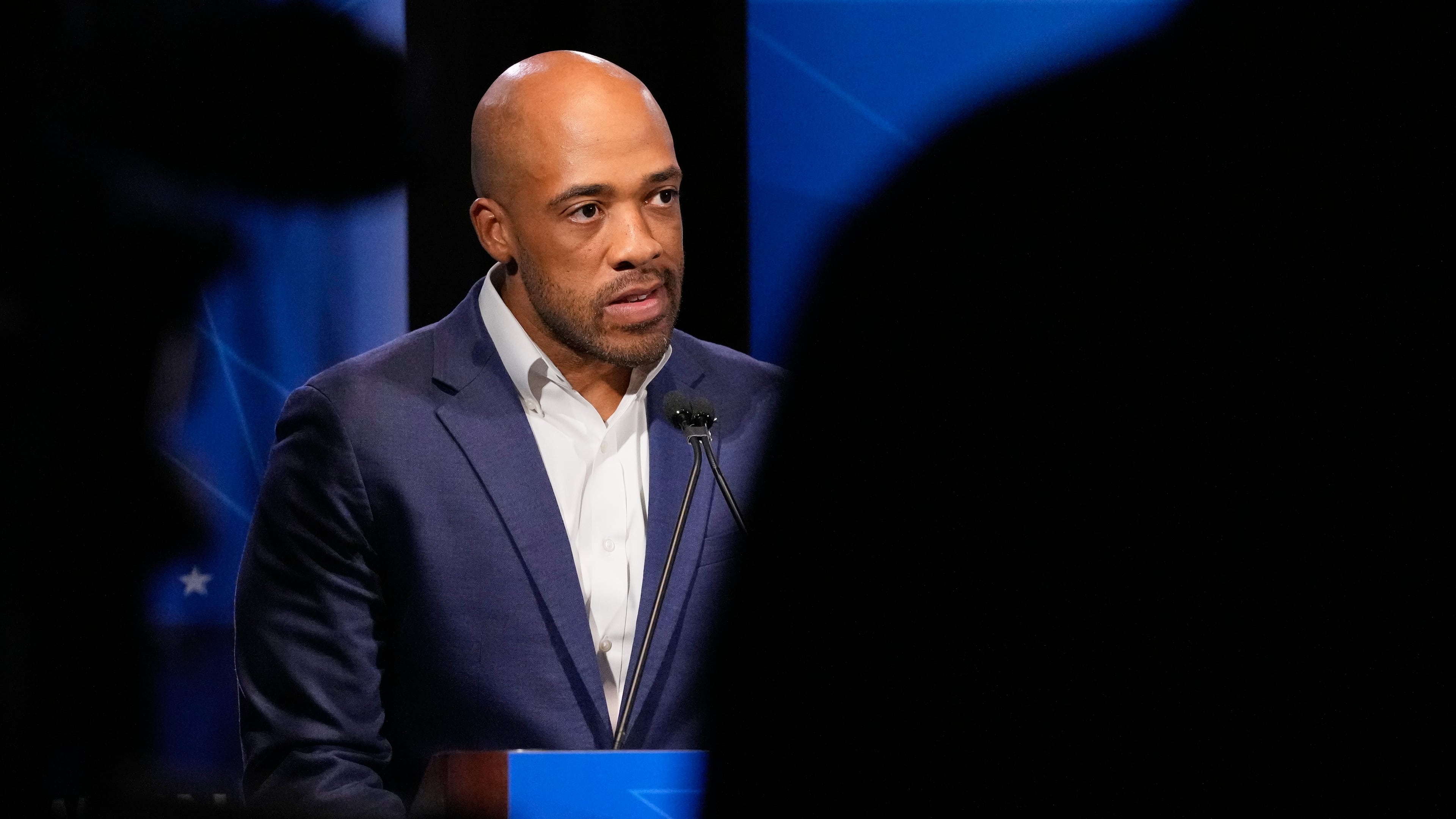 Democratic gubernatorial candidate Mandela Barnes talks during a primary debate in Milwaukee, Tuesday, July 28, 2026. (AP Photo/Nam Y. Huh)