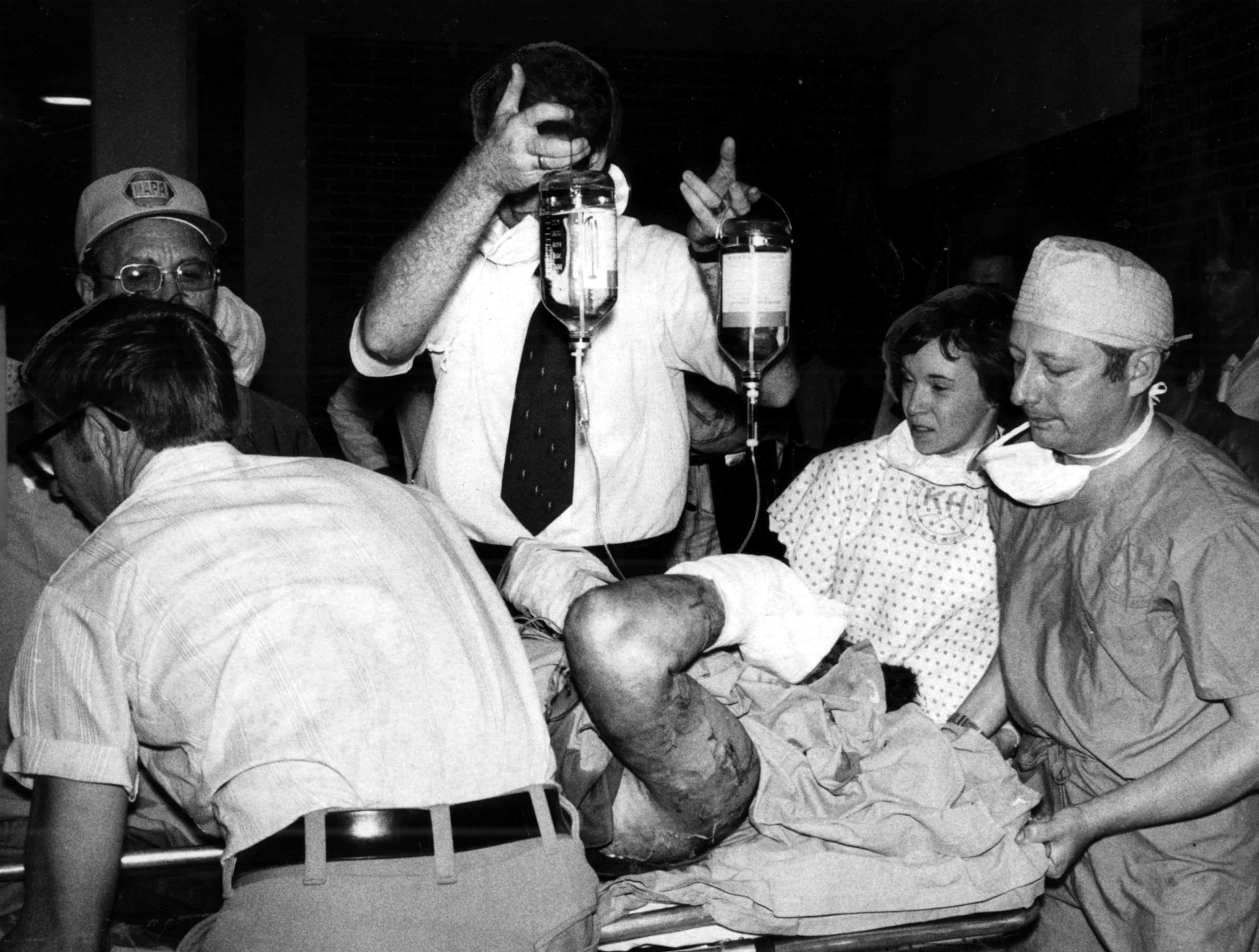 April 4, 1977 - This victim of the Southern Airways crash in New Hope, Ga. was being transferred from Kennestone Hospital in Cobb County to Grady Memorial Hospital's Burn Center in downtown Atlanta. Read the 1978 NTSB crash report (.PDF format) | Latest news on Malaysia Airlines Flight 370