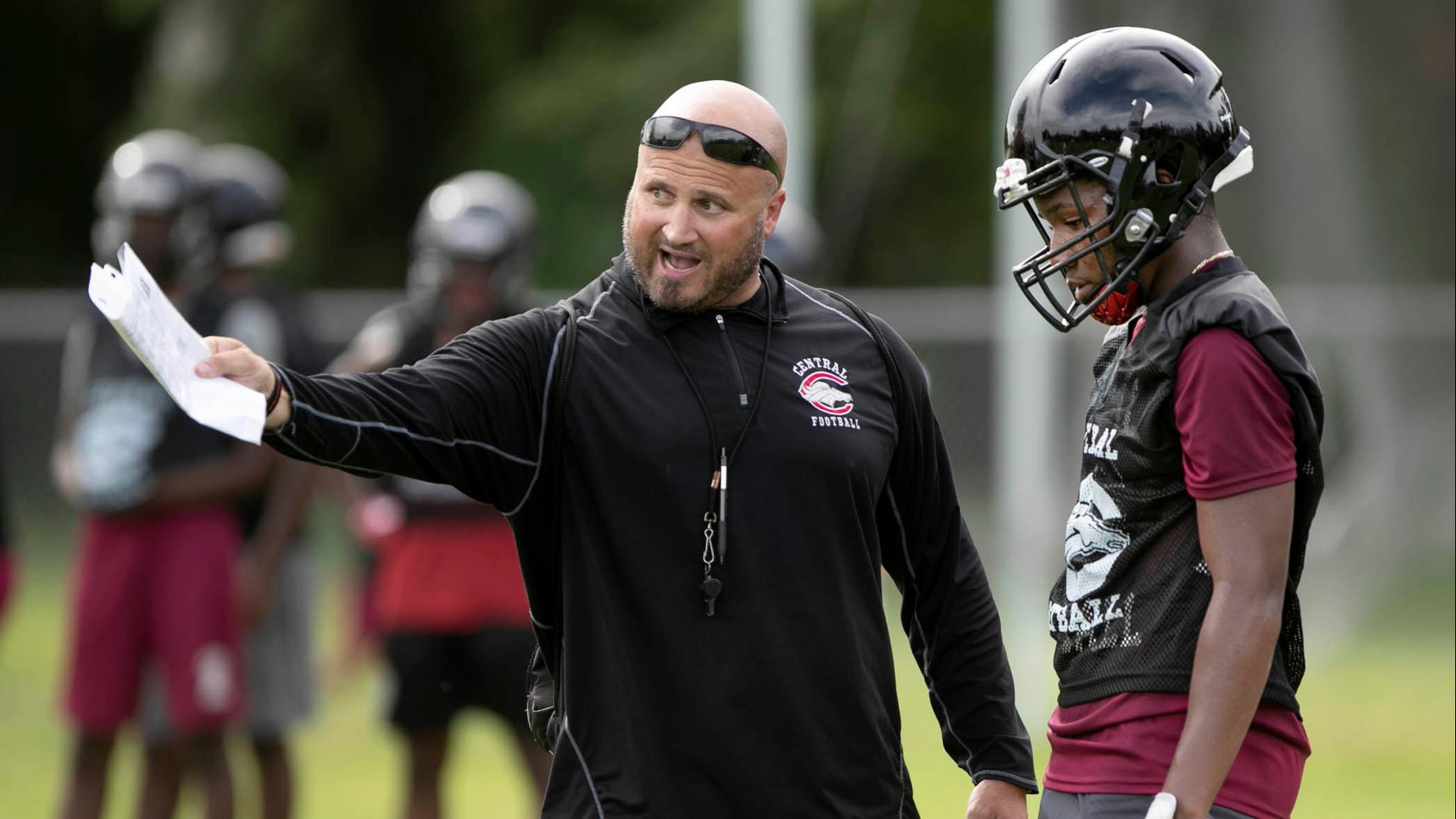 Shiloh head coach Tino Ierulli givies instructions during a practice at his previous school, Palm Beach Central of Florida. Palm Beach Post)