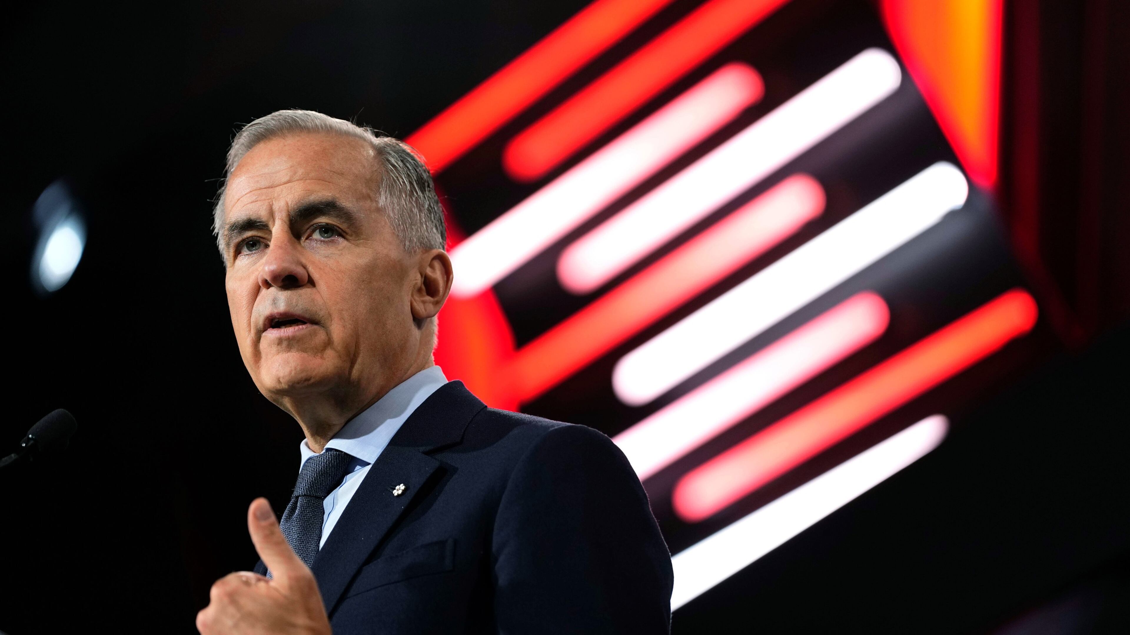 Canadian Prime Minister Mark Carney makes an address at the Canadian Association of Defense and Security Industries annual defense industry trade show CANSEC, in Ottawa, on Wednesday, May 27, 2026. (Justin Tang/The Canadian Press via AP)