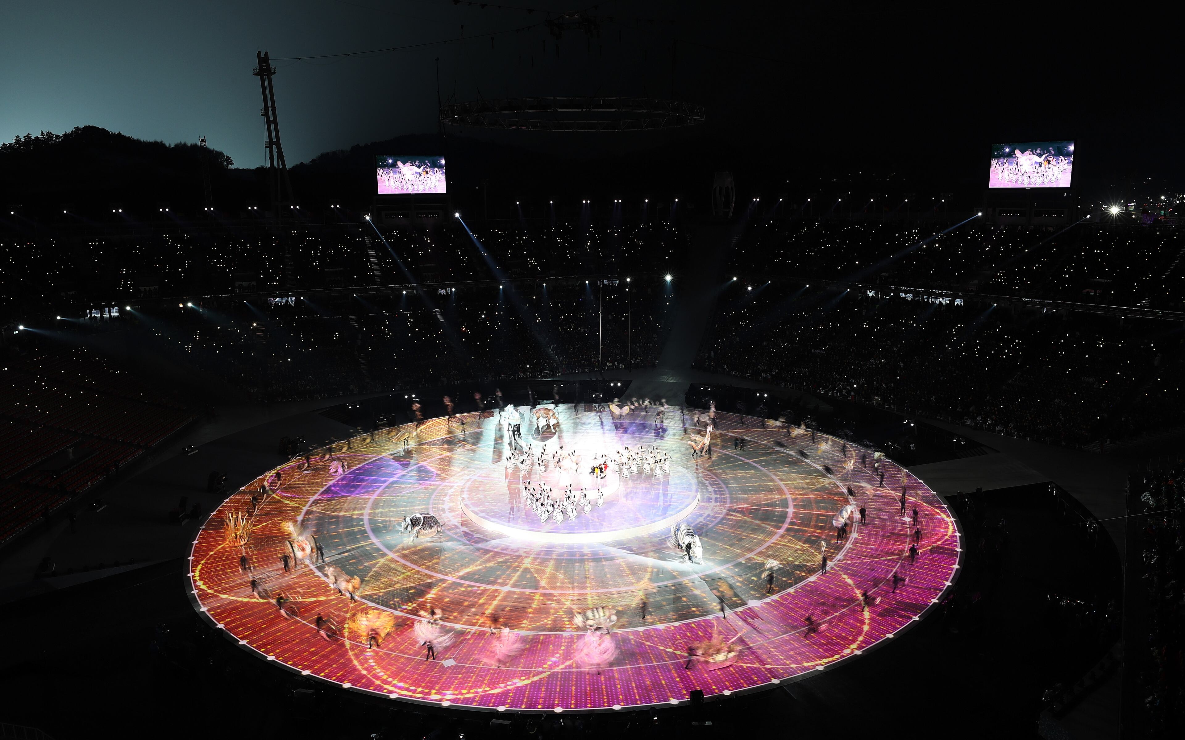 PYEONGCHANG-GUN, SOUTH KOREA - FEBRUARY 09: A general view during the Opening Ceremony of the PyeongChang 2018 Winter Olympic Games at PyeongChang Olympic Stadium on February 9, 2018 in Pyeongchang-gun, South Korea. (Photo by Richard Heathcote/Getty Images)