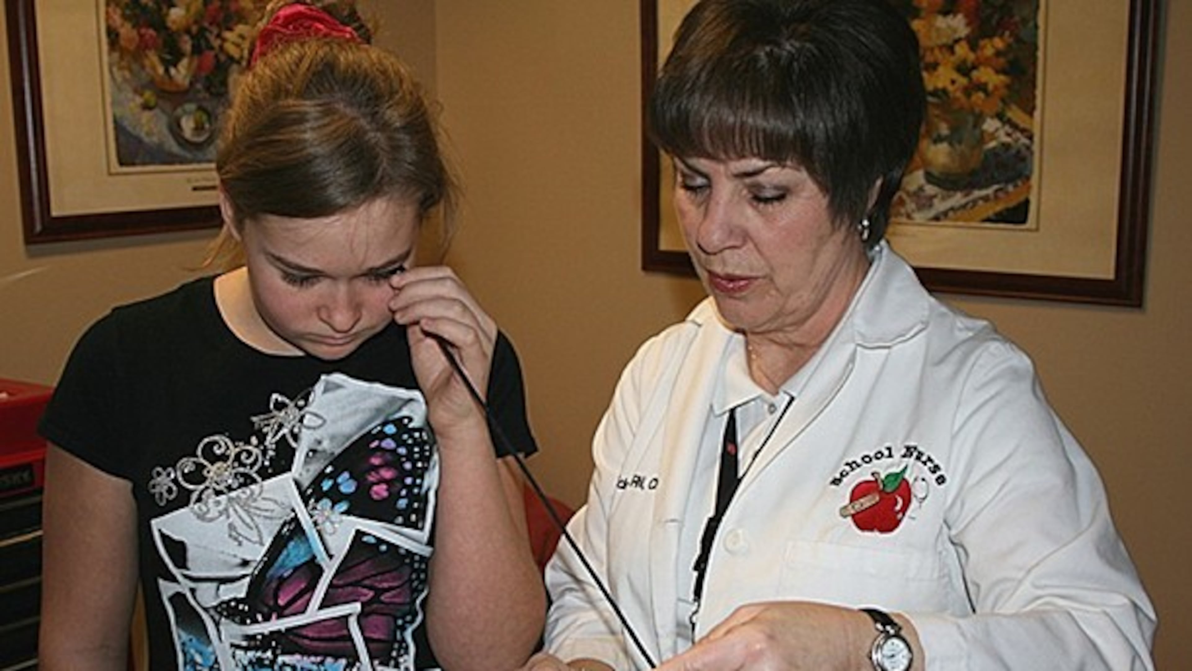 School nurses help with screenings such as eye exams, as well as taking care of bumps, bruises and more serious medical situations.