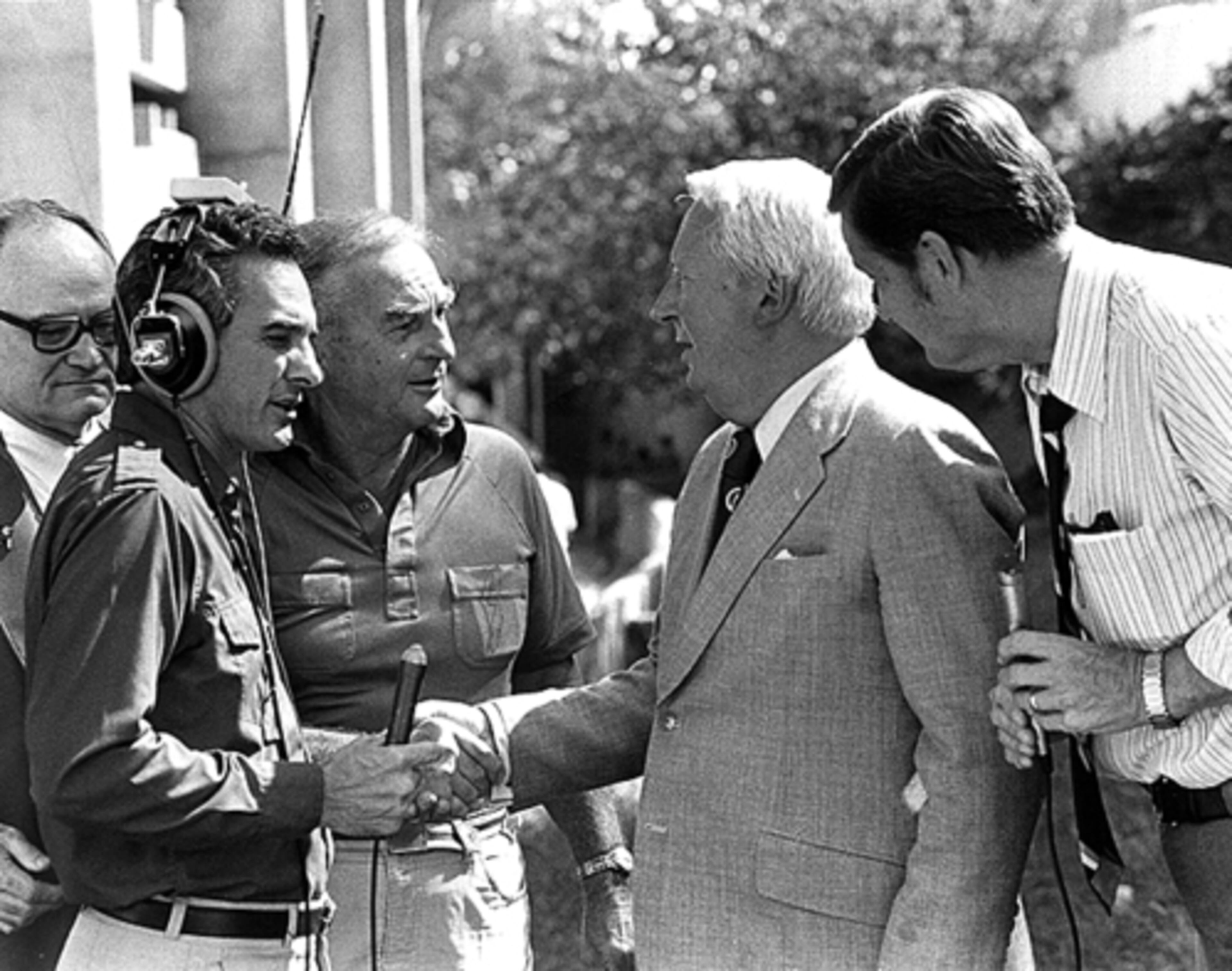 In 1980, Bisher greets British Prime Minister Edward Heath, who took in the Georgia-Ole Miss football game in Athens during a visit to the U.S.