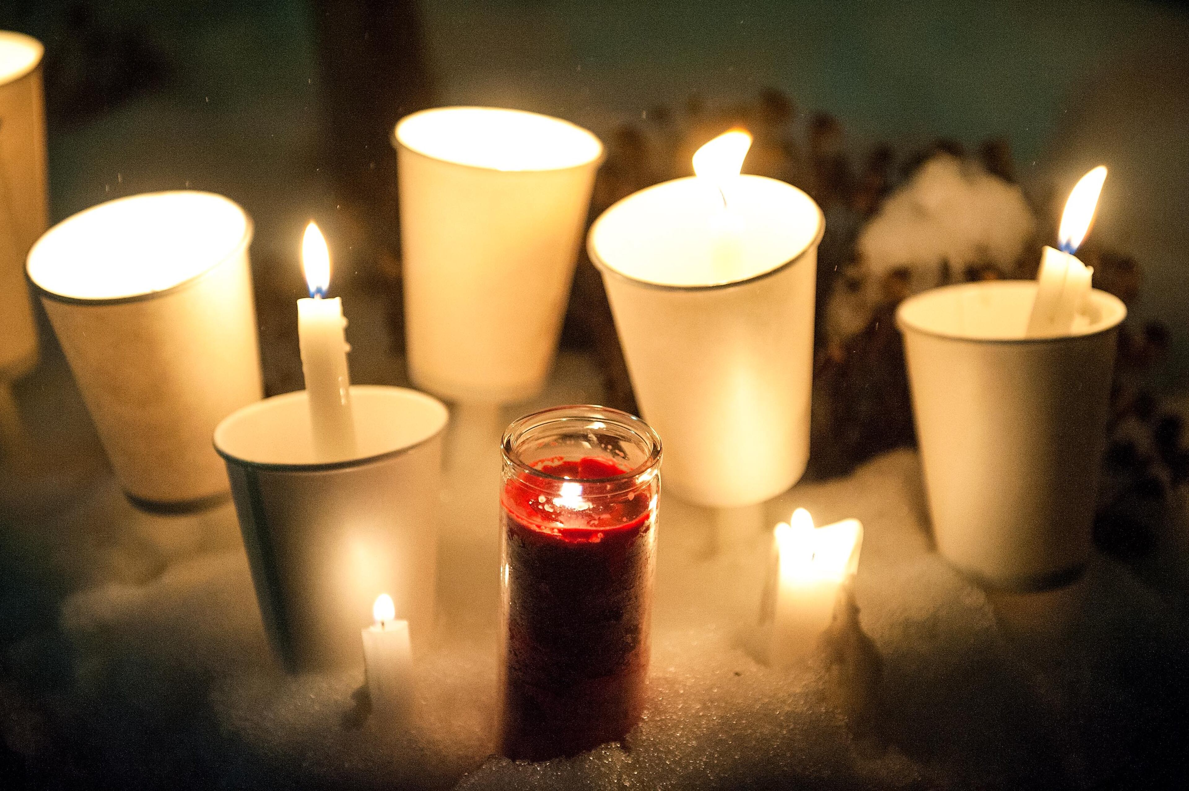 A general view of atmosphere during the Candlelight Vigil For Philip Seymour Hoffman at the Labyrinth Theater Company on February 5, 2014 in New York City.