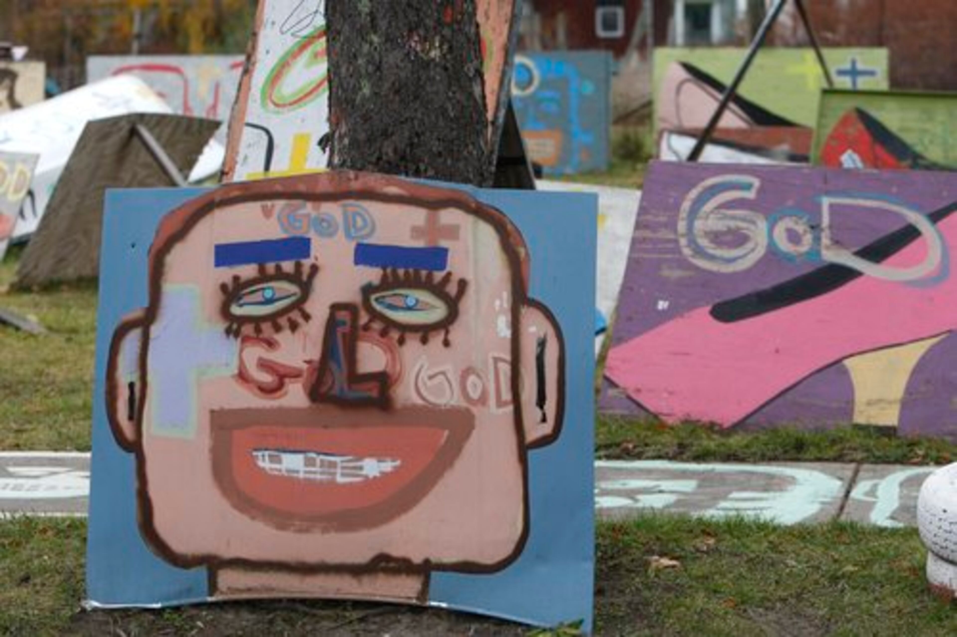 Colorful art at artist Tyree Guyton's Heidelberg Project in Detroit.