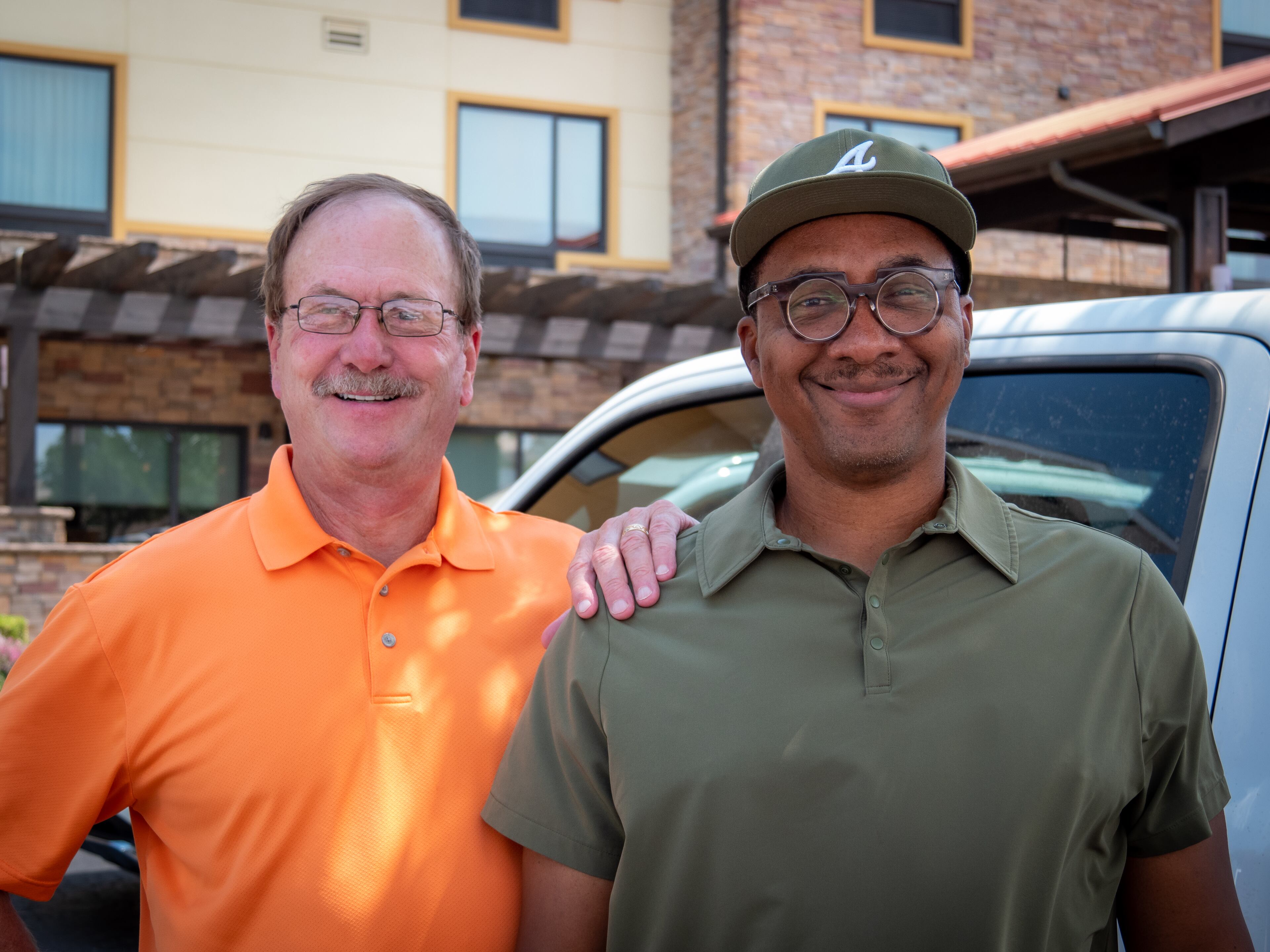 Doug White (left), the man Dennis Quaid played in the movie "On a Wing and a Prayer," with screenwriter Brian Egeston. CONTRIBUTED