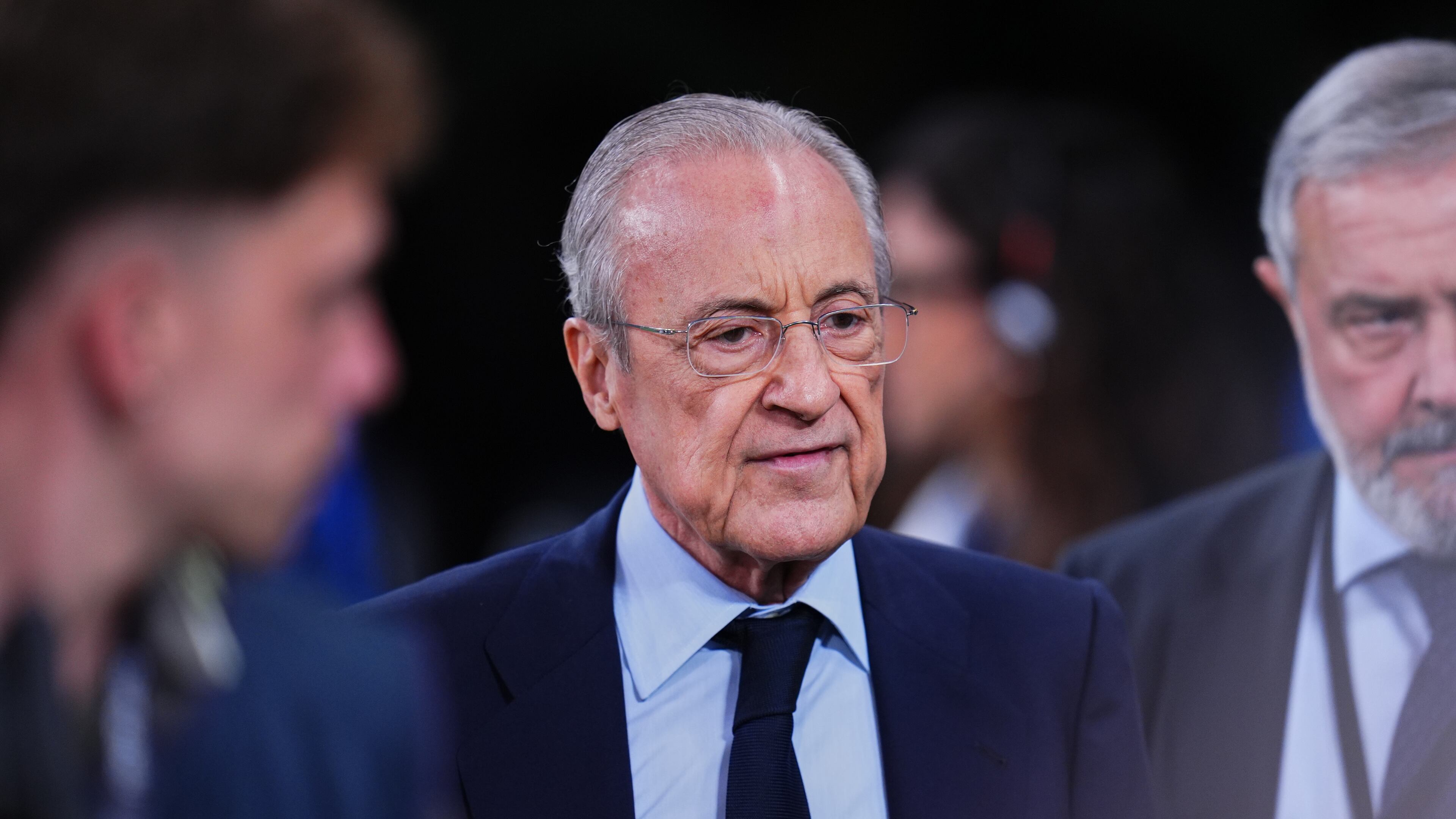 Relak Madrid President Florentino Perez arives for the La Liga soccer match between Real Madrid and Villarreal in Madrid, Spain, Saturday, Oct. 10, 2026. (AP Photo/Manu Fernandez)