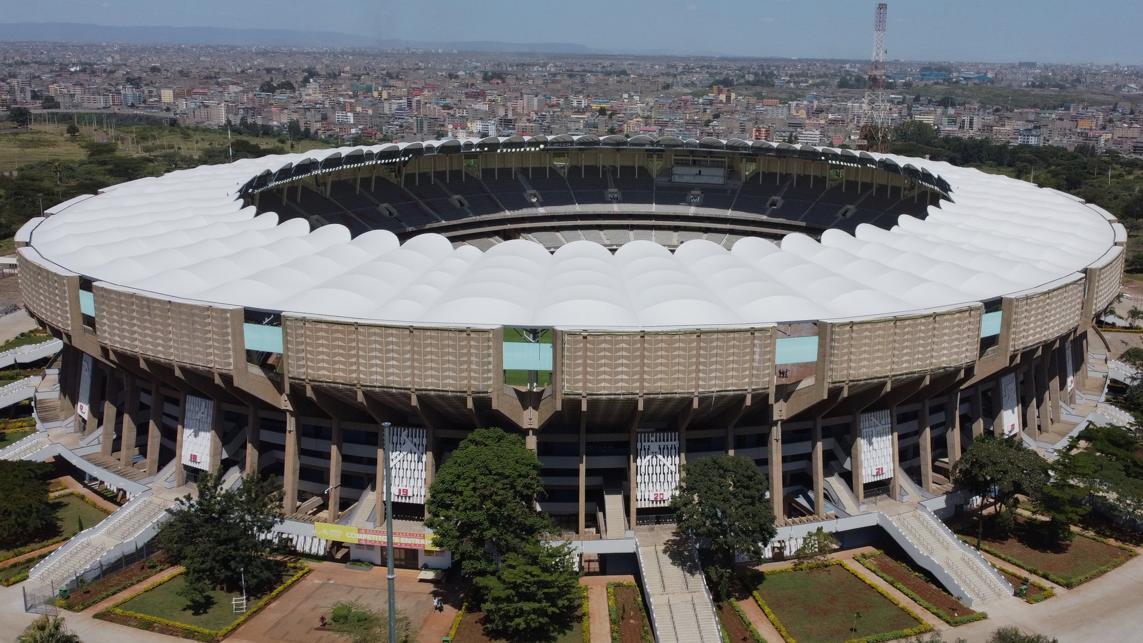 The Moi International Sports Centre in Kasarani, which has a seating capacity reduced to around 48,000 following major renovations, in Nairobi, Kenya, Friday, Oct. 10, 2025. (AP Photo)