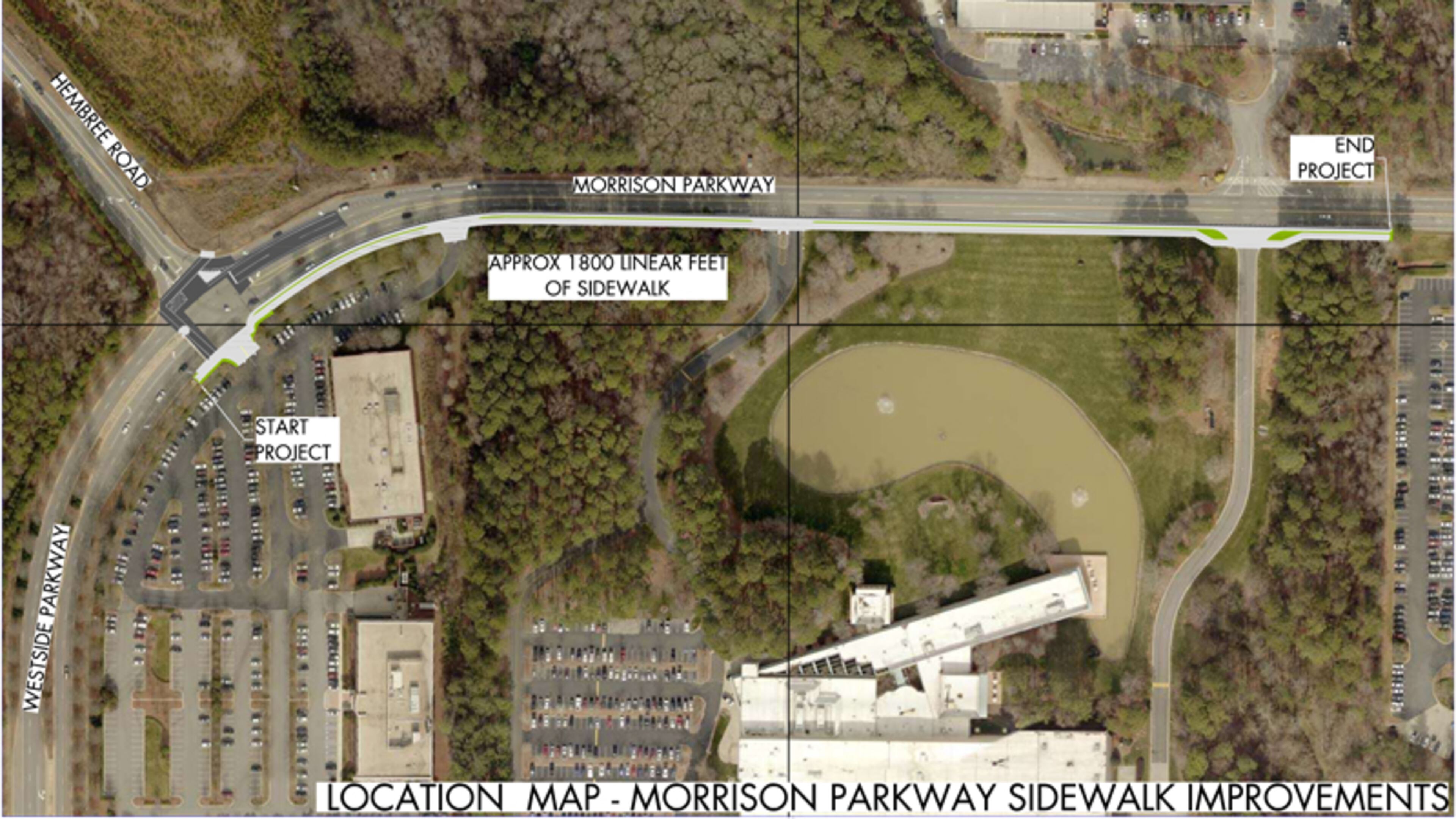Plan depicts the 1,700-foot-long sidewalk to be constructed on the south side of Morrison Parkway in Alpharetta. CITY OF ALPHARETTA