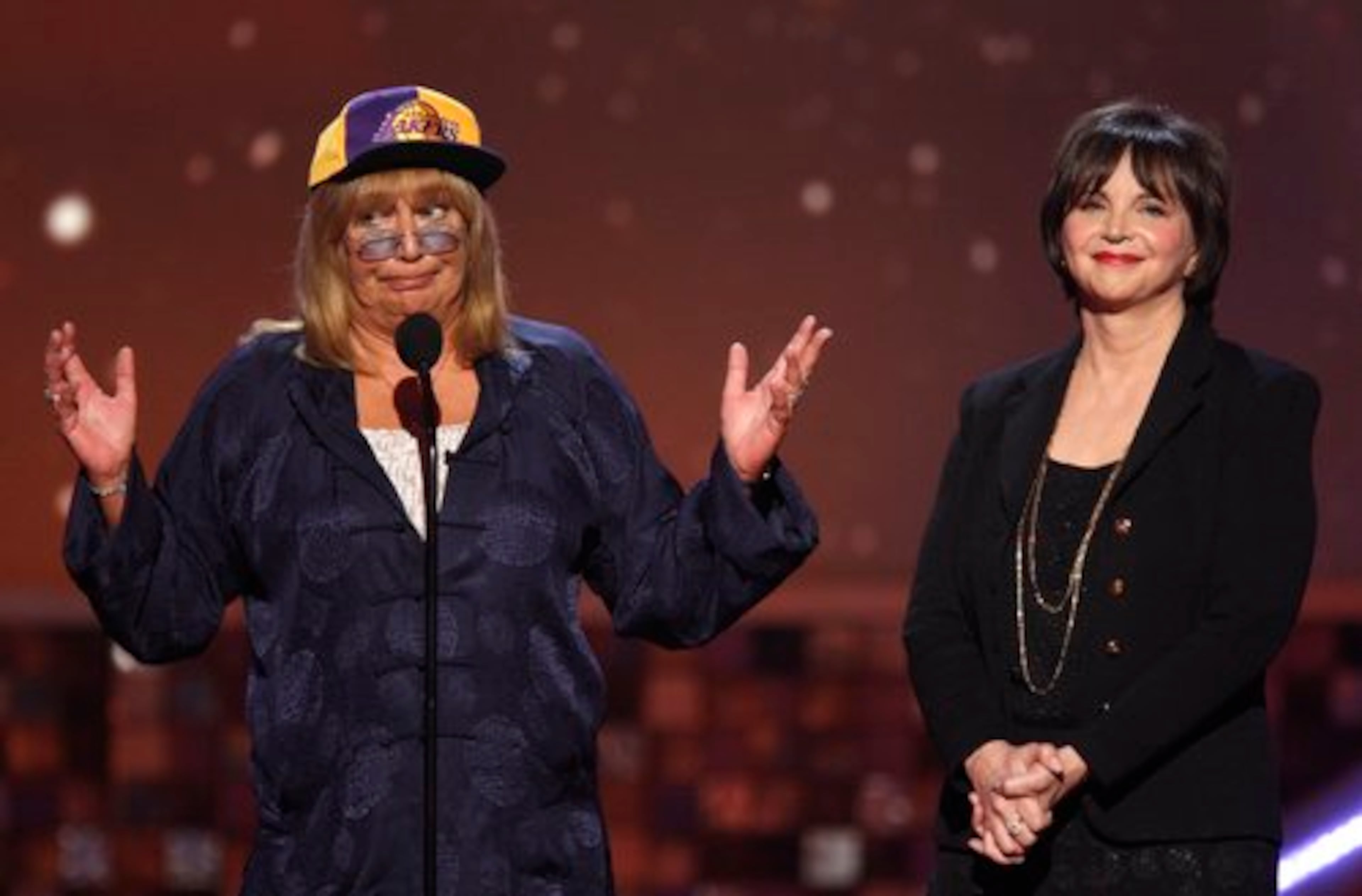 Penny Marshall was not a happy camper as she and "Laverne & Shirley" co-star Cindy Williams introduce the Legend Award recepient. She had to miss the Lakers game, and she couldn't find a milk and Pepsi anywhere. The things you sacrifice for your brother.