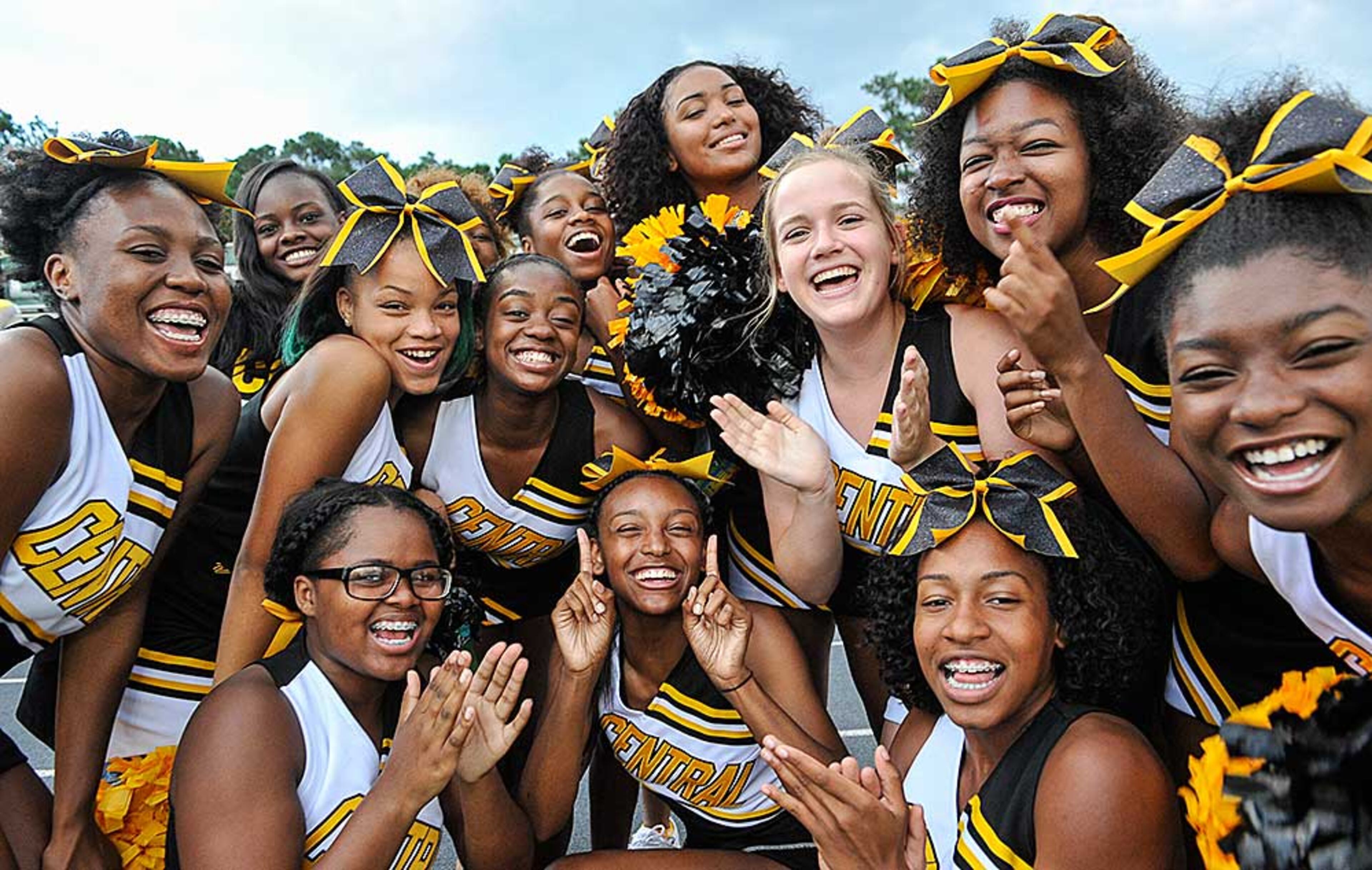Central Gwinnett cheerleaders show spirit before Friday's game at Roswell.