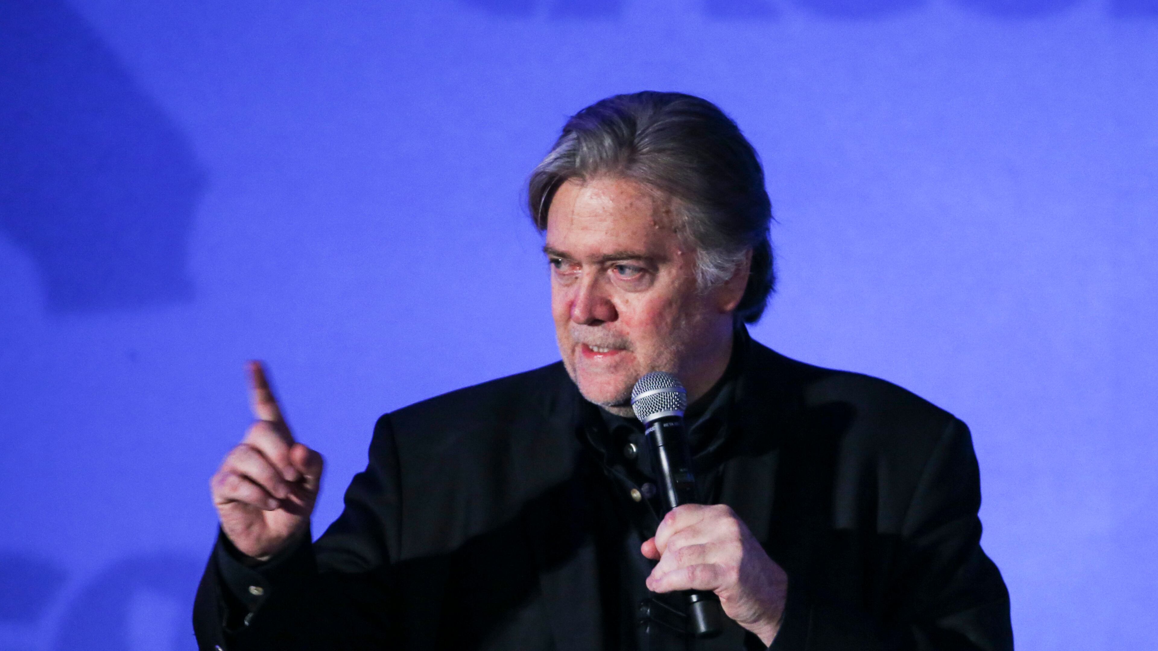Steve Bannon, former strategist for President Donald Trump, speaks at the California Republican Convention in Anaheim, Calf., on Friday. AP/Ringo H.W. Chiu