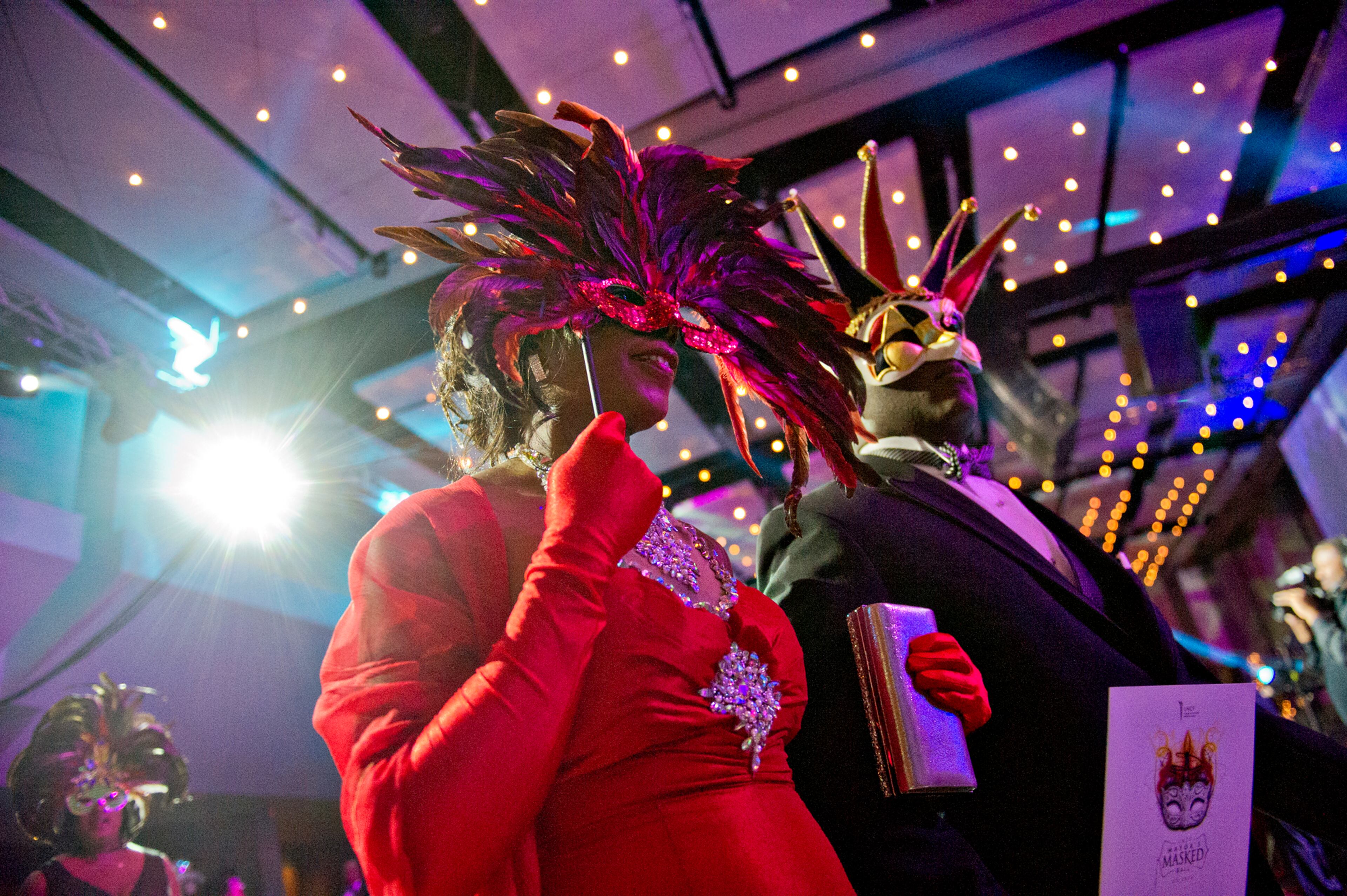 December 20, 2014 Atlanta - Dr. Barbara Brown (left) and her husband Darrell walk in the Parade of Masks during the 31st annual United Negro College Fund Mayor's Masked Ball at the Atlanta Marriott Marquis in downtown on Saturday, December 20, 2014. 1,300 guests attended the event which raised over one million dollars for the organization. JONATHAN PHILLIPS / SPECIAL