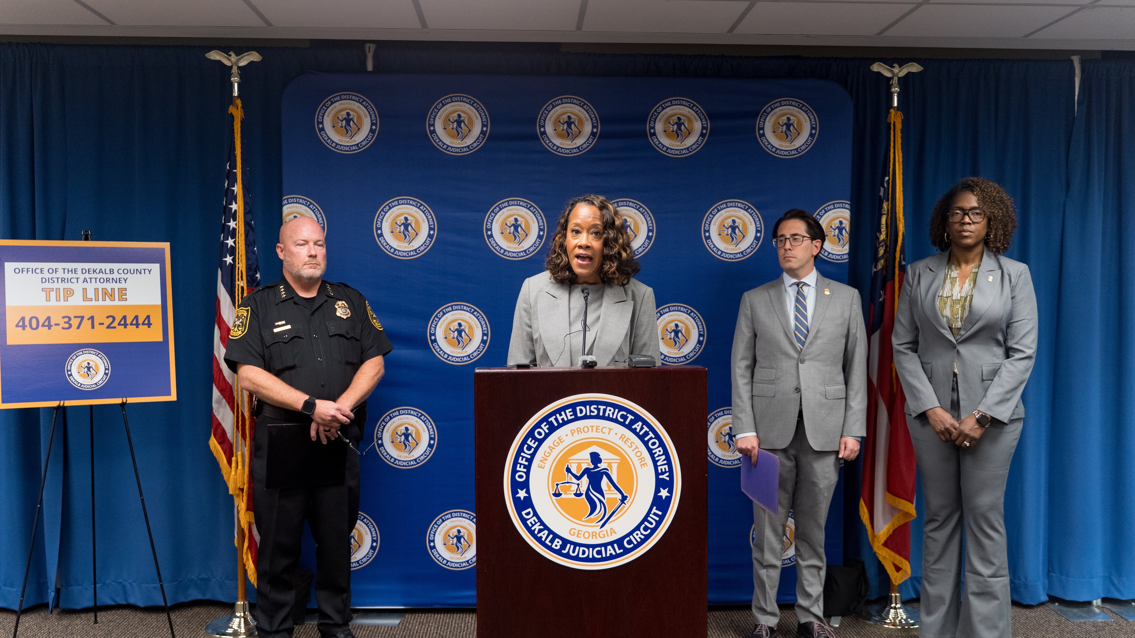 DeKalb County District Attorney Sherry Boston announces the indictment of a former DeKalb police officer in a 2011 sexual assault cold case on Wednesday, Oct. 7, 2026. Cameron Livsey faces several charges including rape. (Ben Hendren for the AJC)