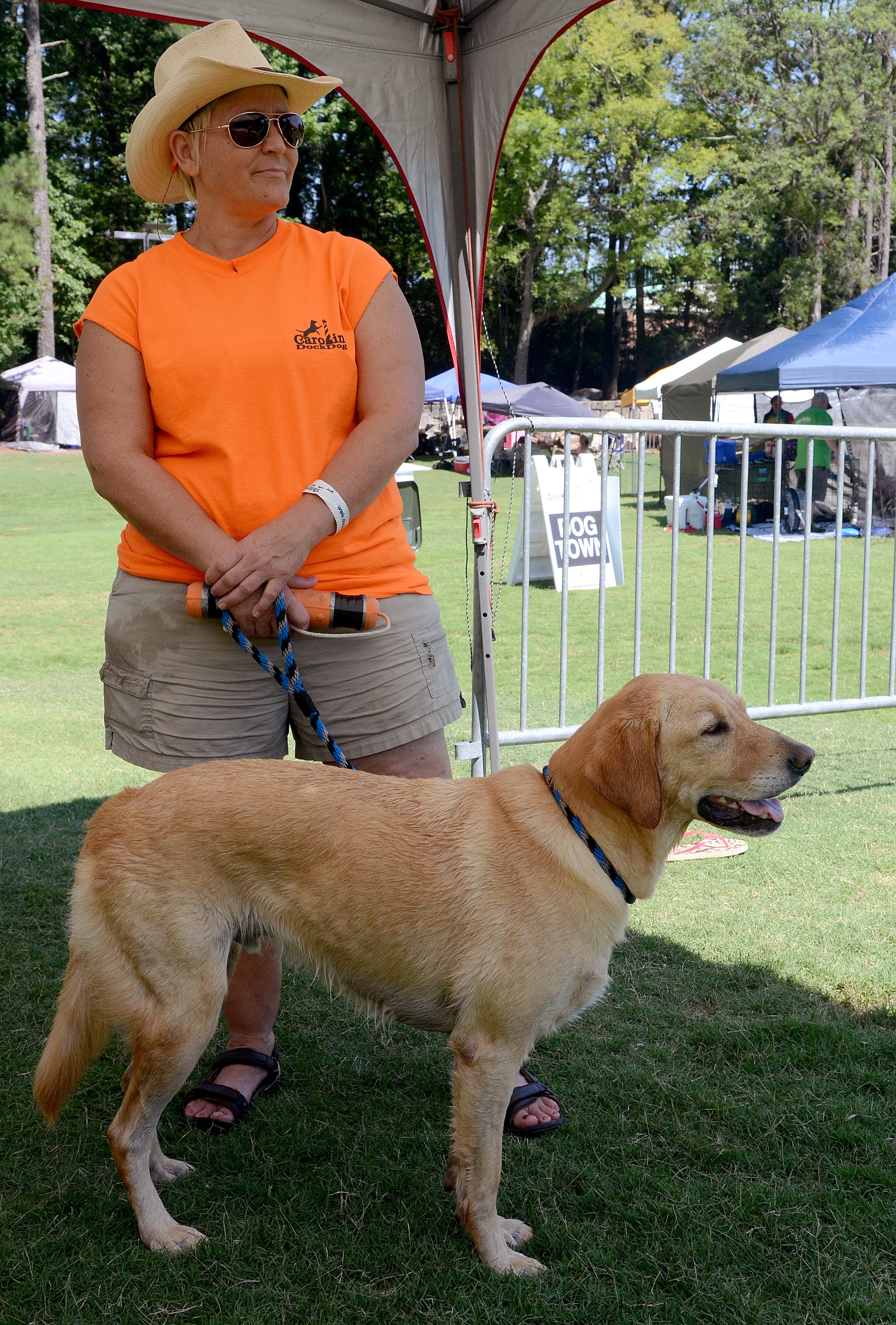 Deb Feller and Doni await their turn at the dock Saturday at the DockDogs World Championship Qualifying event at Stone Mountain Park. (CHRIS HUNT/SPECIAL)