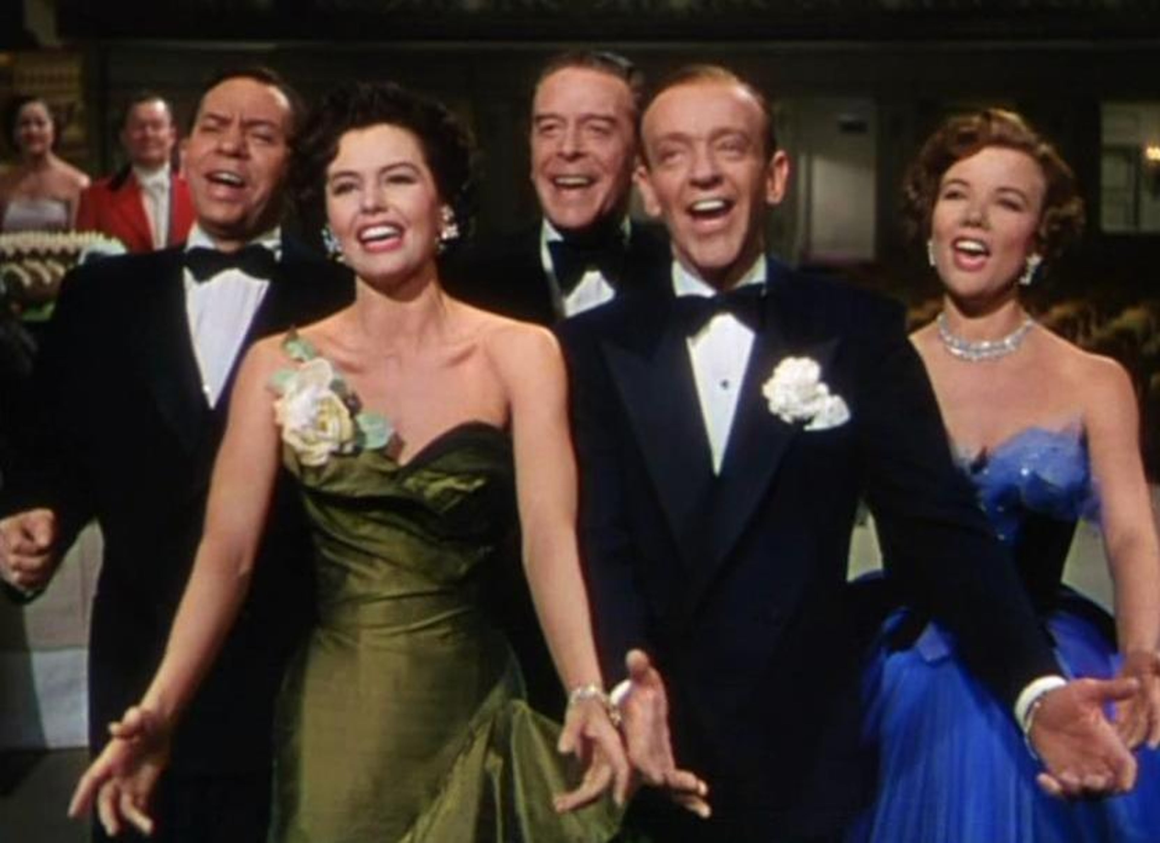 A photo from the 1953 movie trailer for ‘Band Wagon,’ starring from left to right, Oscar Levant, Cyd Charisse, Jack Buchanan, Fred Astaire and Nanette Fabray performing the final music and dance number ‘That's Entertainment!’