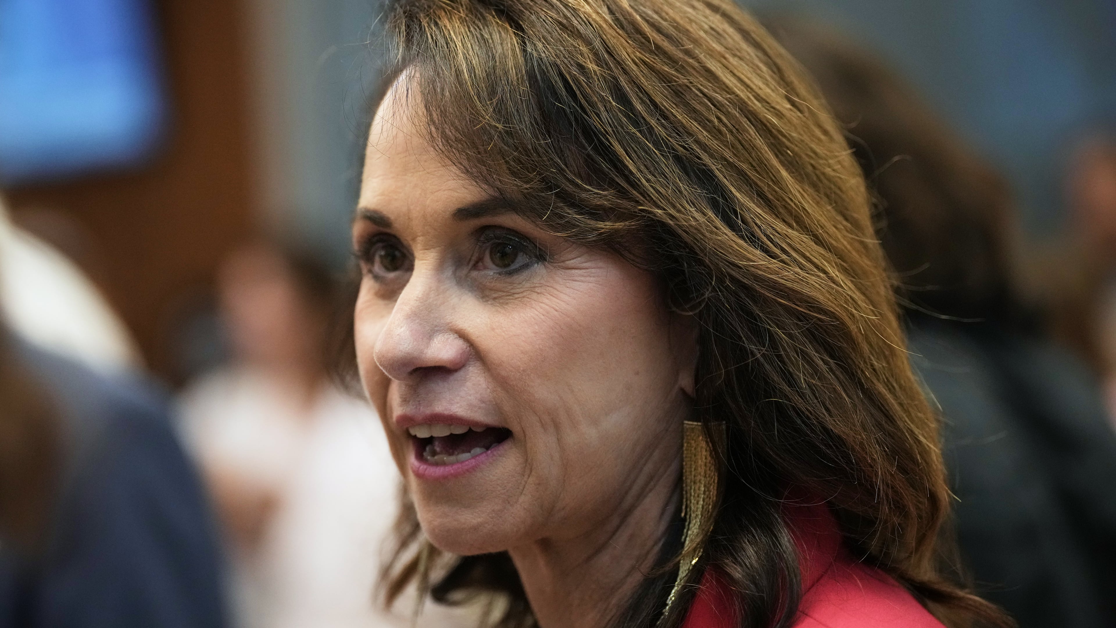 FILE - Louisiana Attorney General Liz Murrill speaks with attendees during an election night watch party for U.S. Senate candidate Rep. Julia Letlow, R-La., May 16, 2026, in Baton Rouge, La. (AP Photo/Matthew Hinton, File)