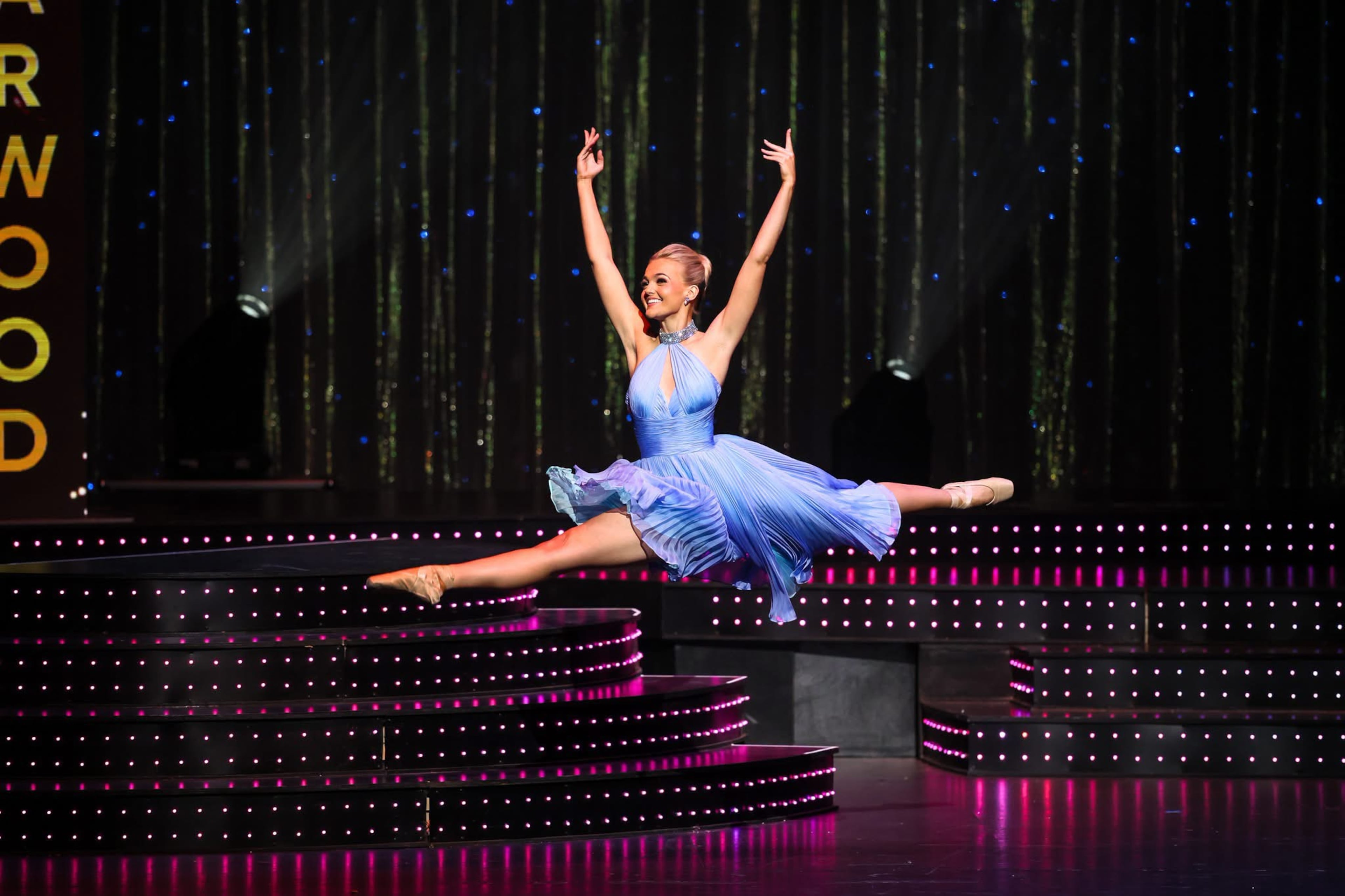 Arwood dances during the talent preliminary competition of the Miss Georgia Scholarship Competition. Choreographer Shea Sullivan says this lyrical piece fit Arwood’s great turns and arabesque lines, but it was the meaning of the song that made the piece come together. (Courtesy of Sheldon Smith Photography)