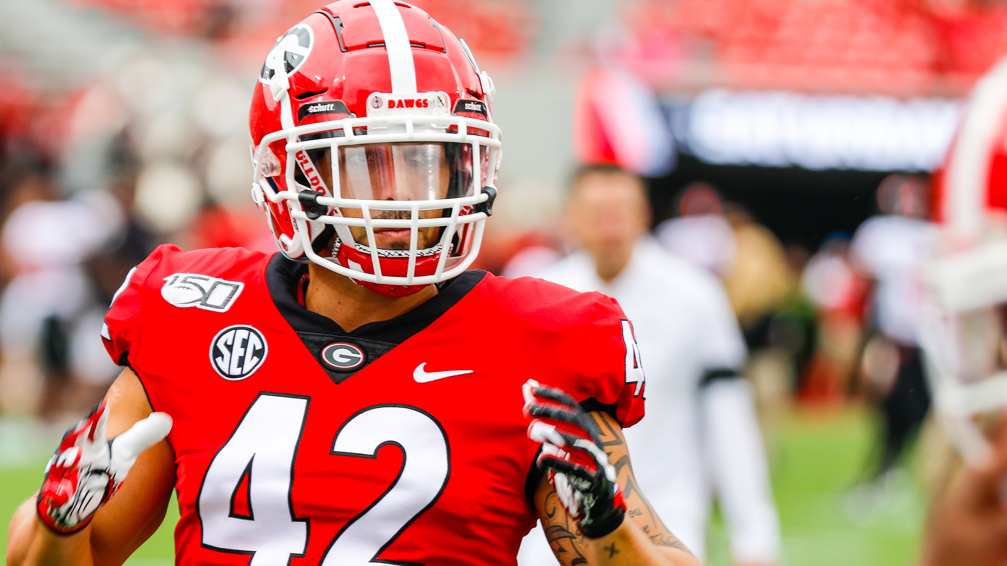Jake Skole, who was a defensive back with the Georgia Bulldogs, is now a member of the Party Animals, a team in the Banana Ball league. (Jeff Sentell/DawgNation 2019)
