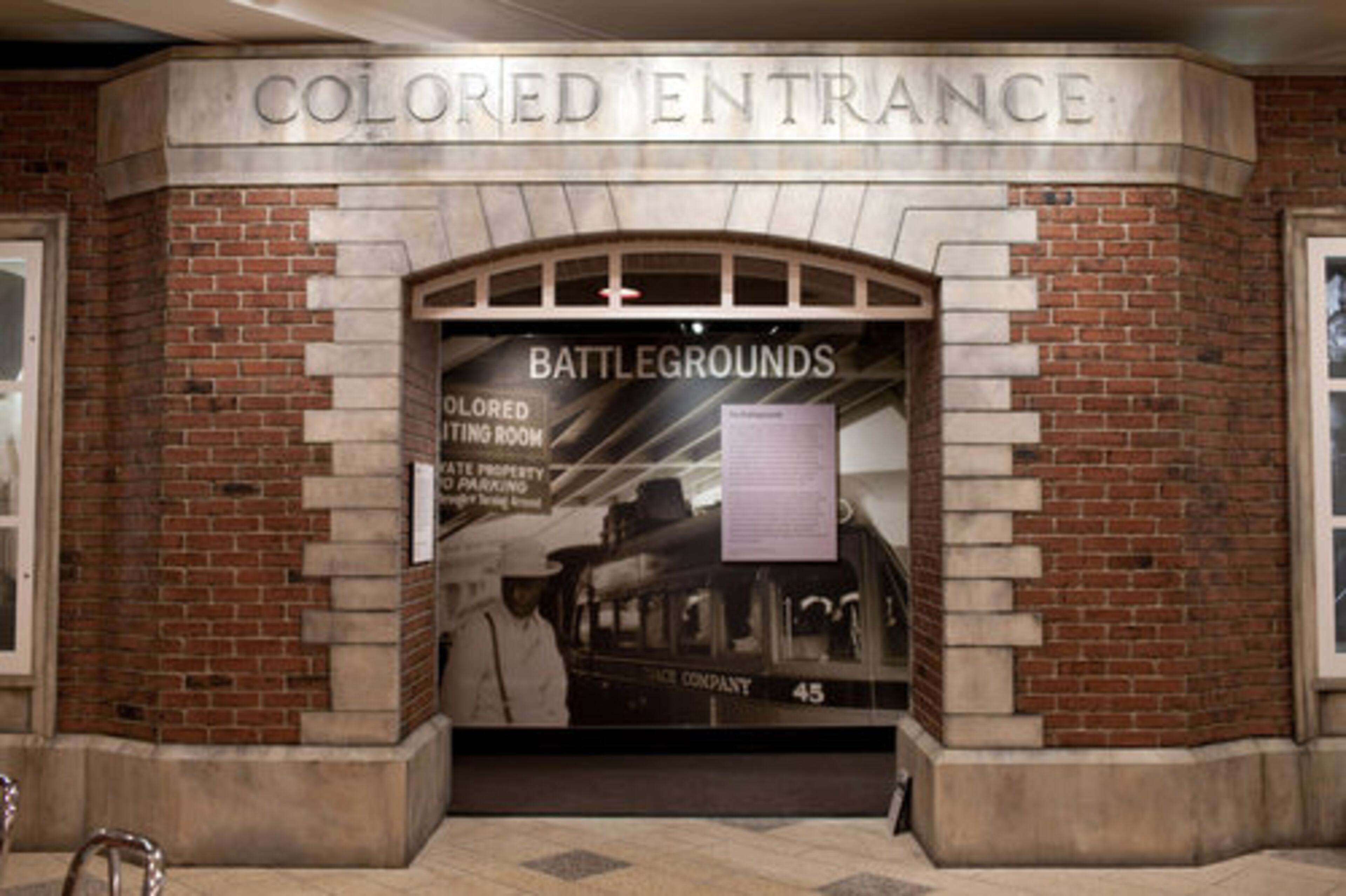 This exhibit in the museum is reconstruction of an entrance to the Greensboro train depot.