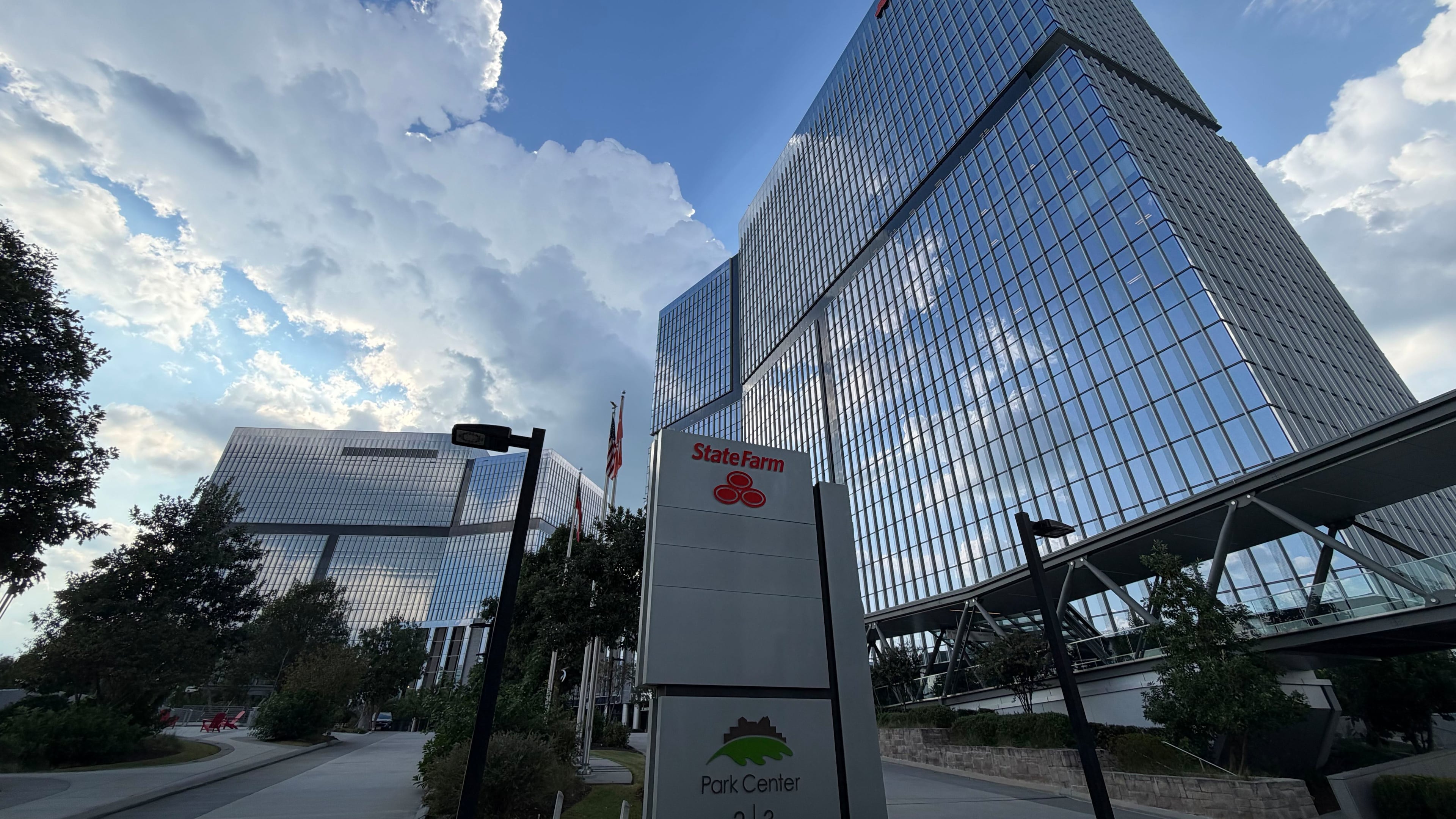 The Park Center 2 and 3 towers in Dunwoody, which are occupied by insurance giant State Farm, have been listed for sale. The towers were photographed Monday, Sept. 21, 2026. (J. Scott Trubey/AJC)