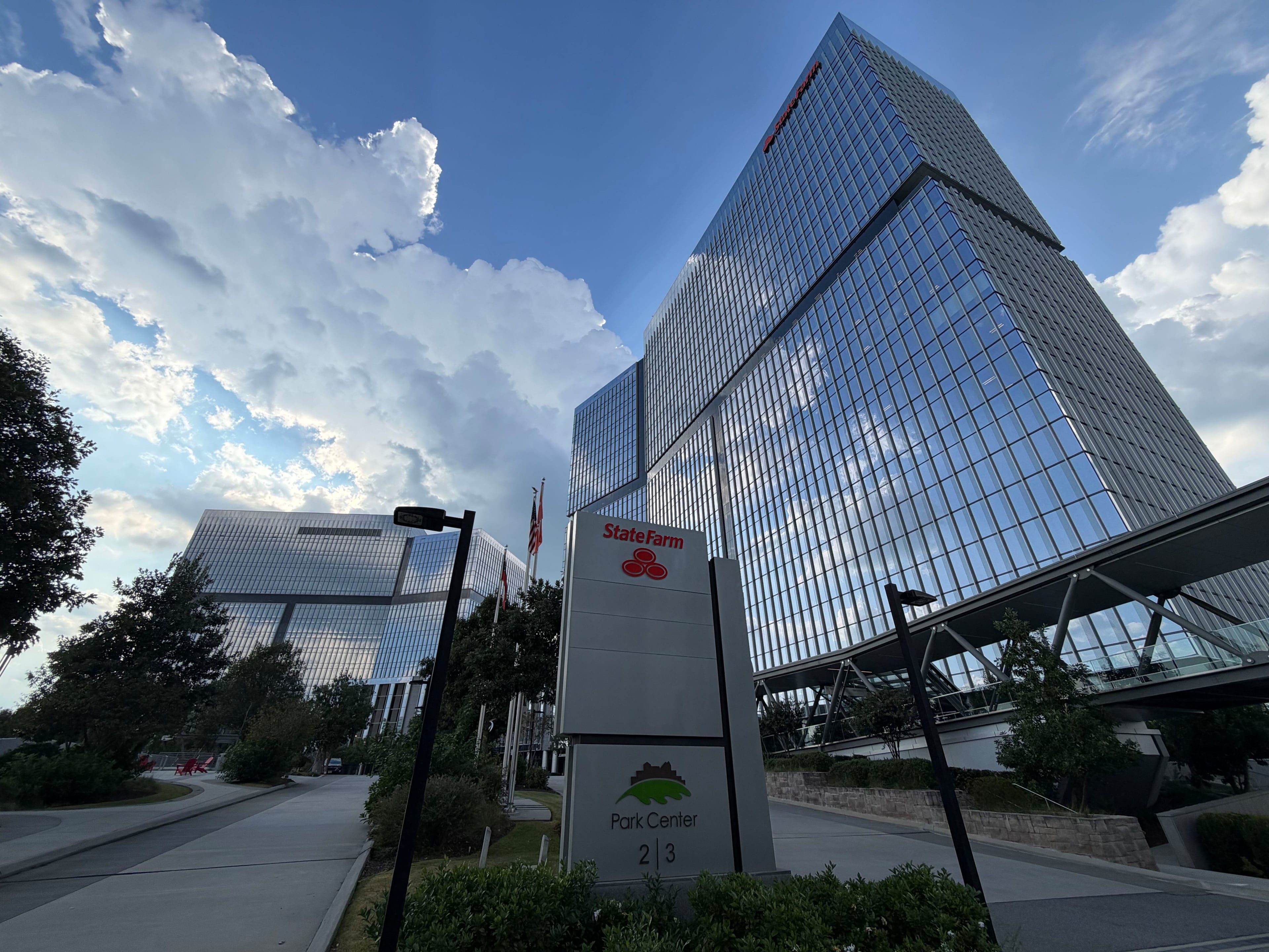 The Park Center 2 and 3 towers in Dunwoody, which are occupied by insurance giant State Farm, have been listed for sale. (J. Scott Trubey/AJC)