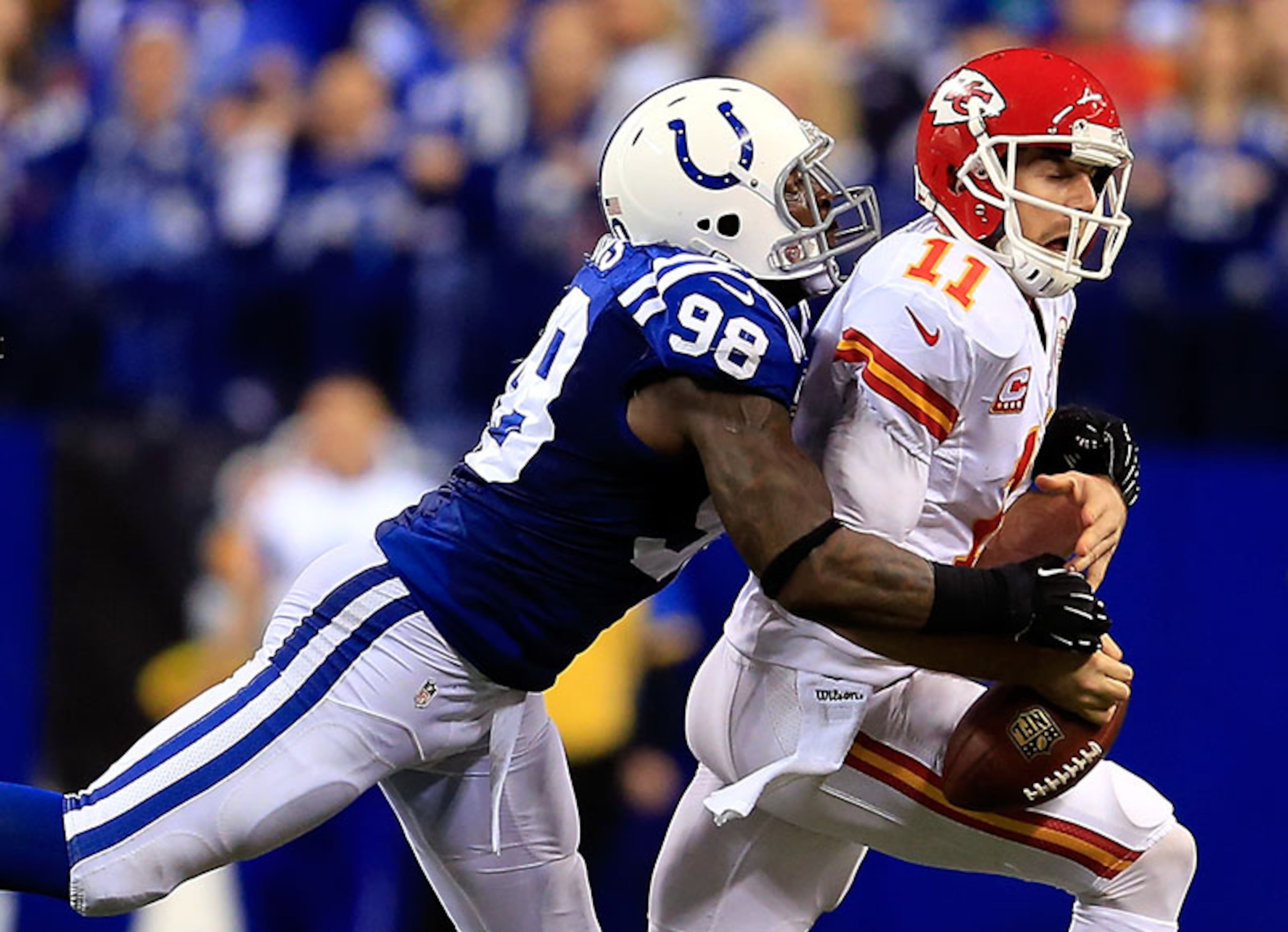 Robert Mathis, LB, Indianapolis Colts: A fifth-round draft pick out of Alabama A&M in 2003, Mathis played at McNair High School in Atlanta. He has 59 tackles and 8 forced fumbles this season for Indianapolis.