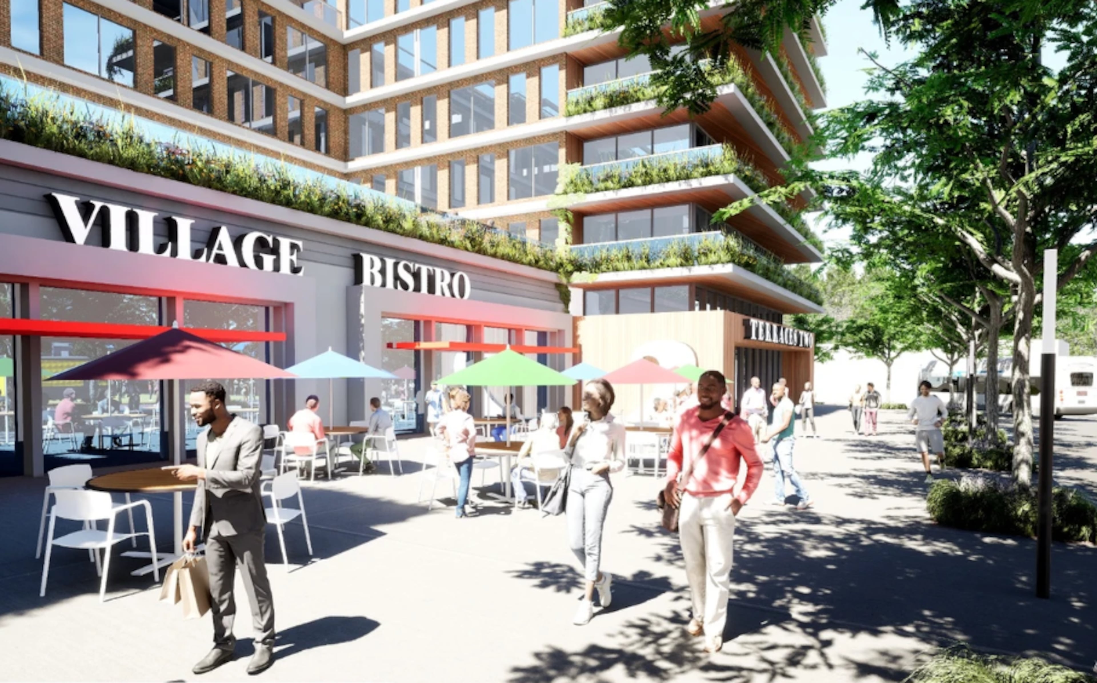 This is a rendering of the proposed redevelopment of the Indian Creek MARTA station into a transit-oriented development with apartments, retail, offices, restaurants and greenspace. Courtesy of MARTA