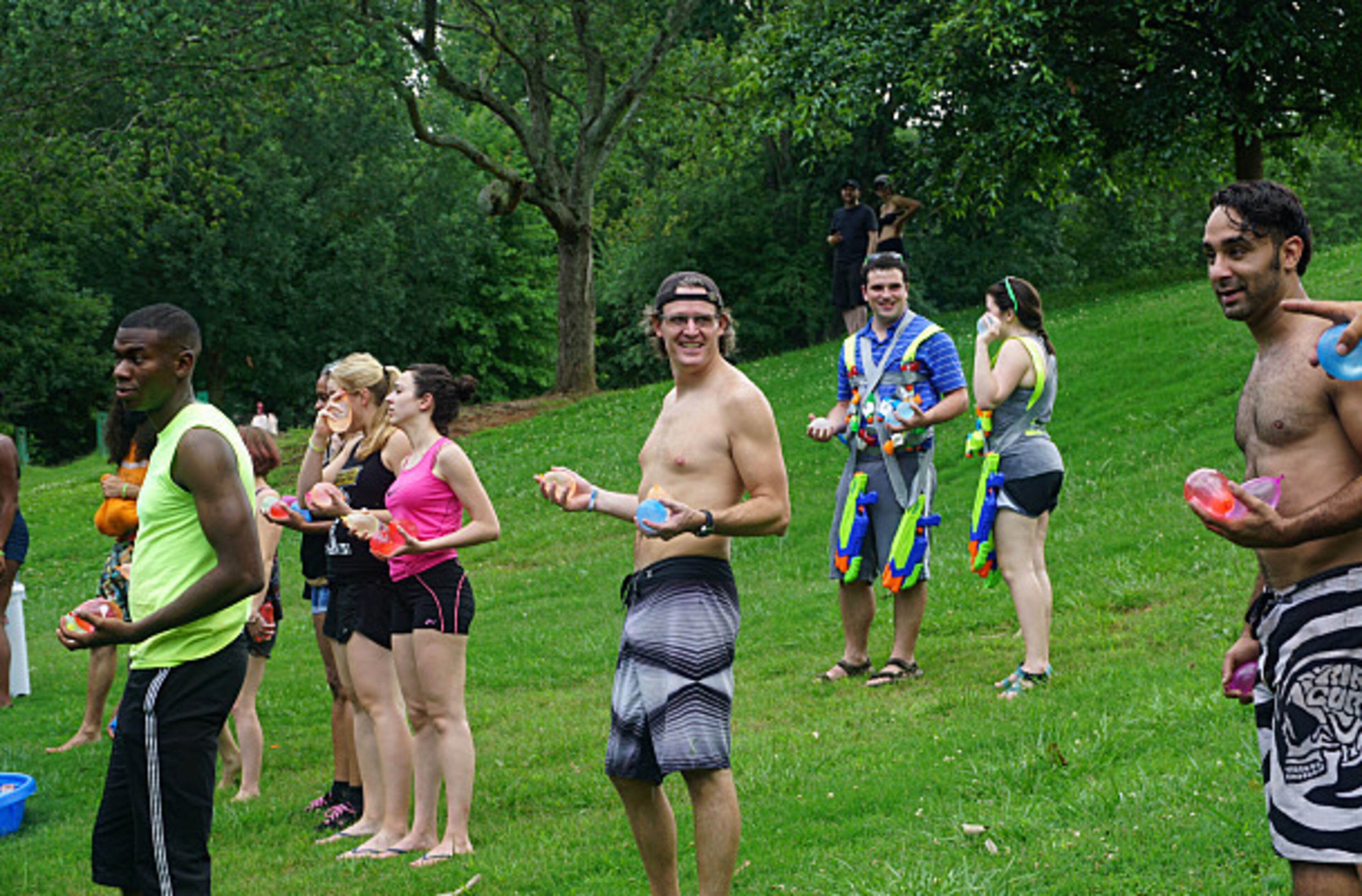 Andrew McDowell joins other Atlantans during the water ballon fight.
